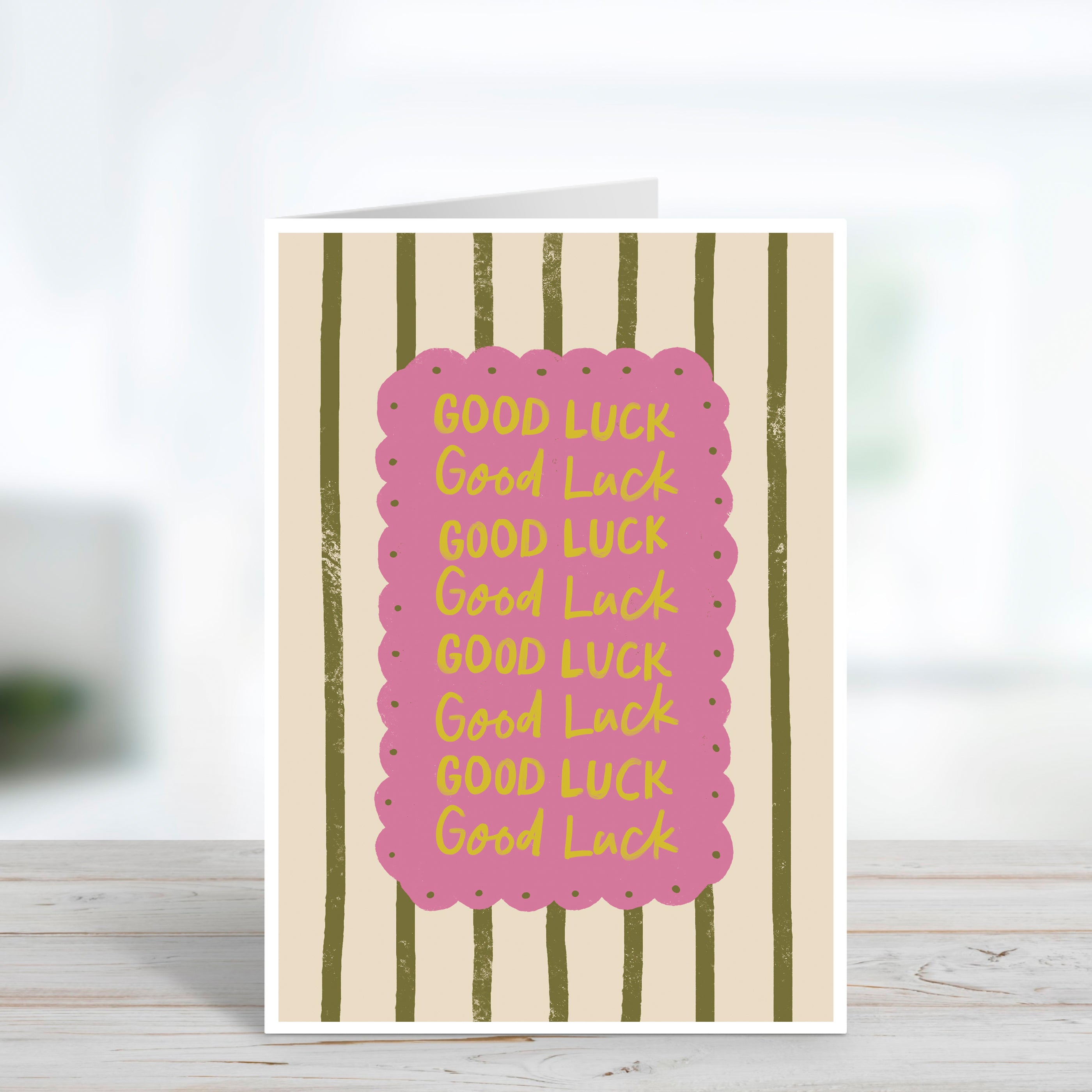 Bold & Playful Good Luck Card – Stripes & Scalloped Design