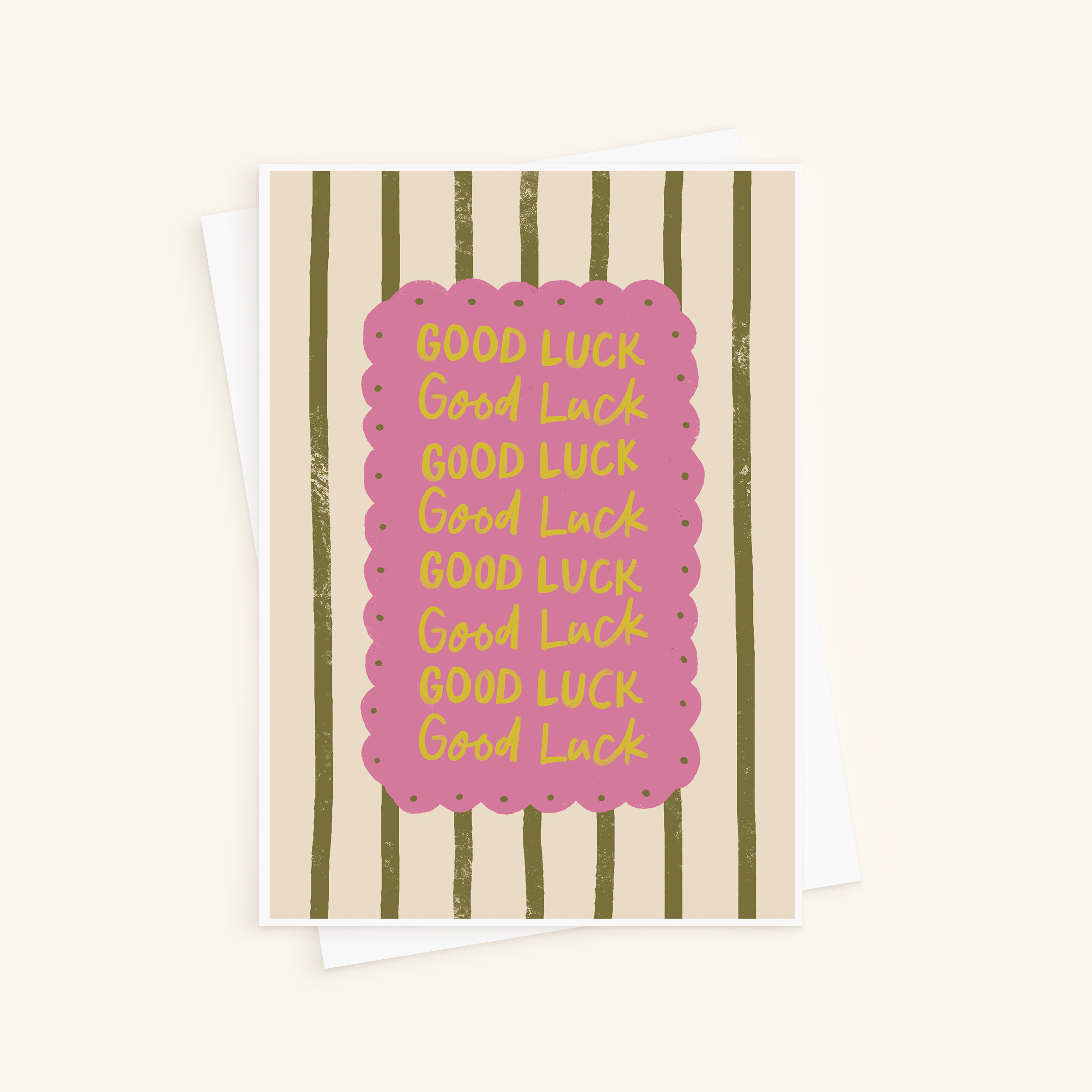 Bold & Playful Good Luck Card – Stripes & Scalloped Design