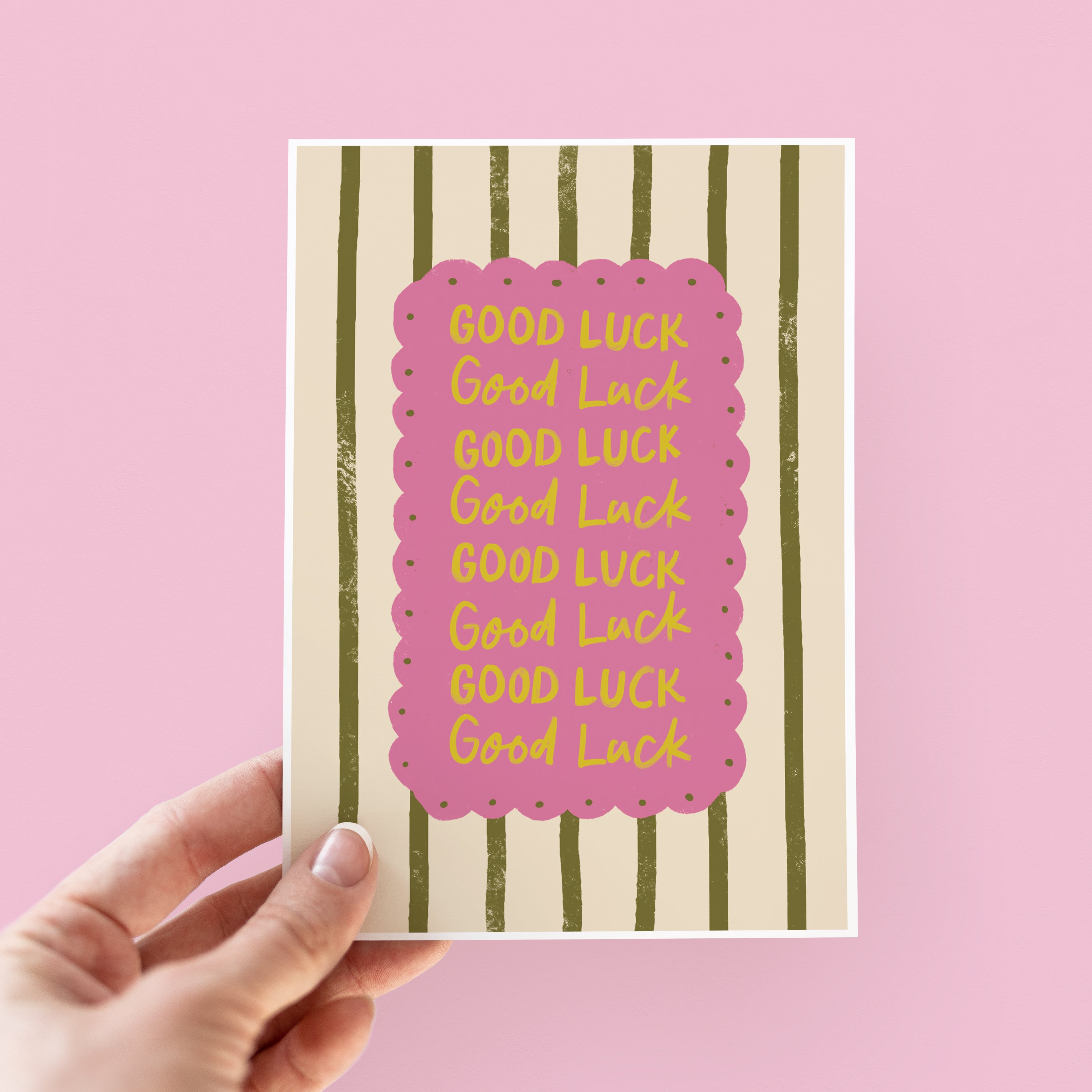 Bold & Playful Good Luck Card – Stripes & Scalloped Design