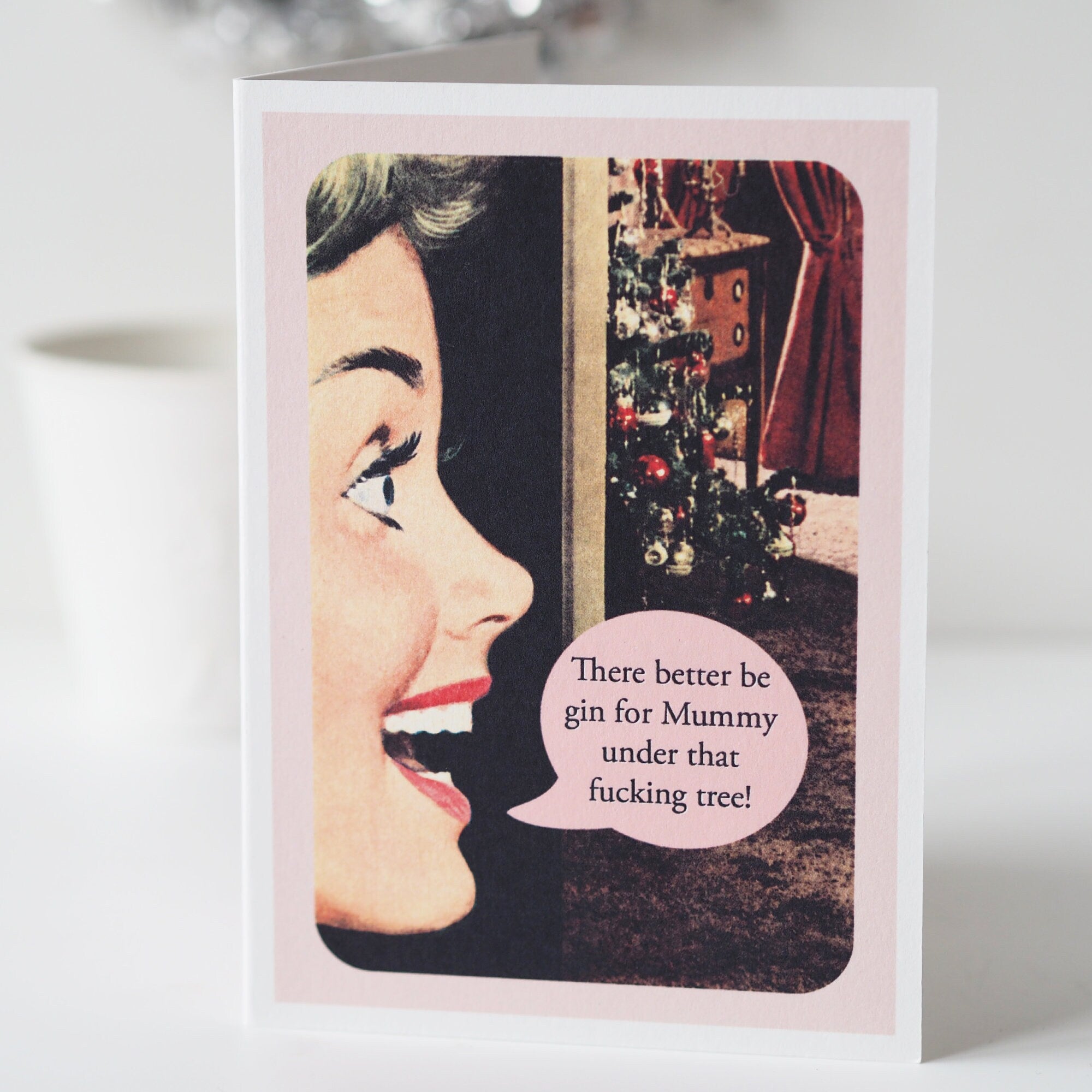 Funny, Rude, Gin For Mummy Retro Christmas Card