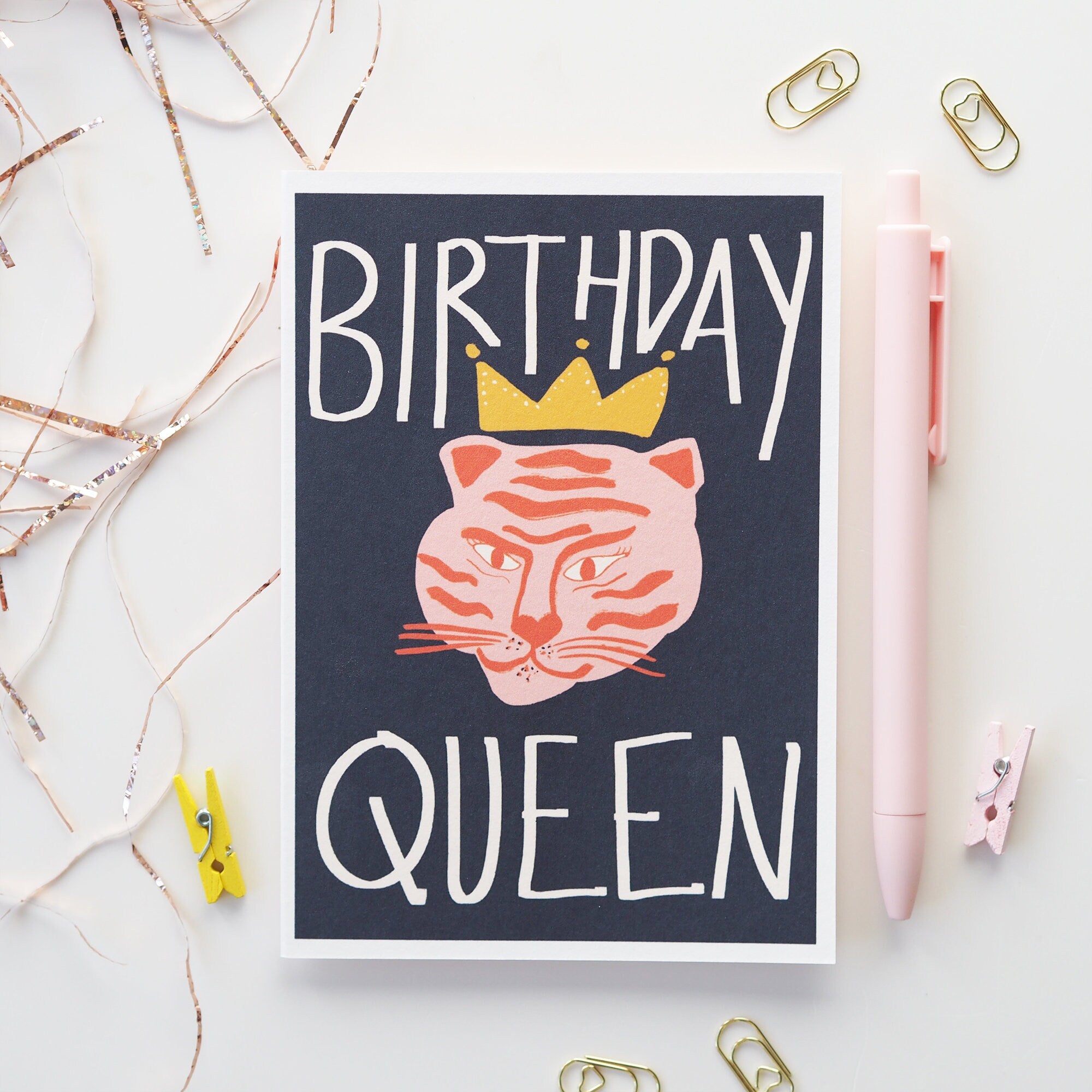 Birthday Queen Illustrated Tiger Birthday Card - Birthday Card For Her - For Friend