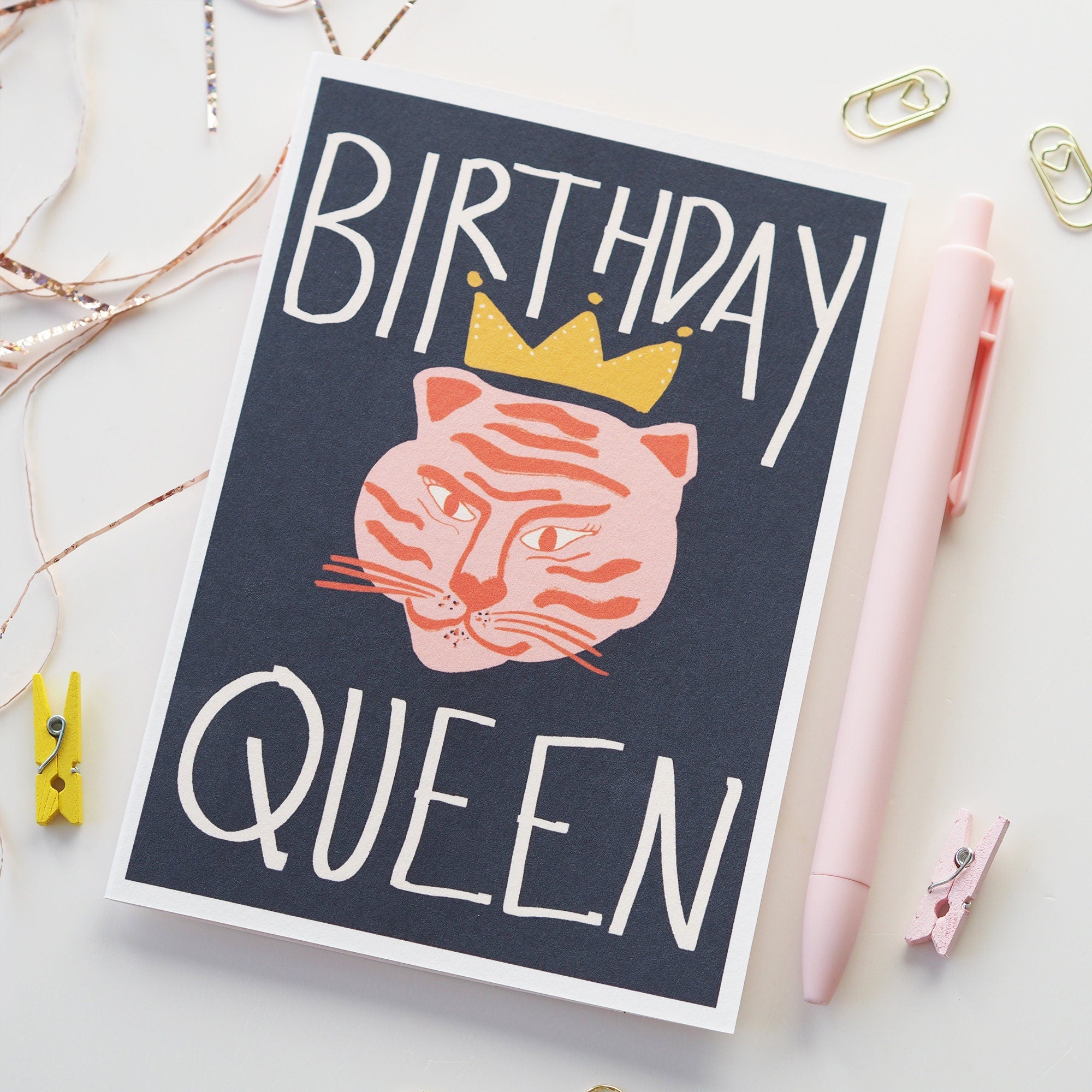 Birthday Queen Illustrated Tiger Birthday Card - Birthday Card For Her - For Friend