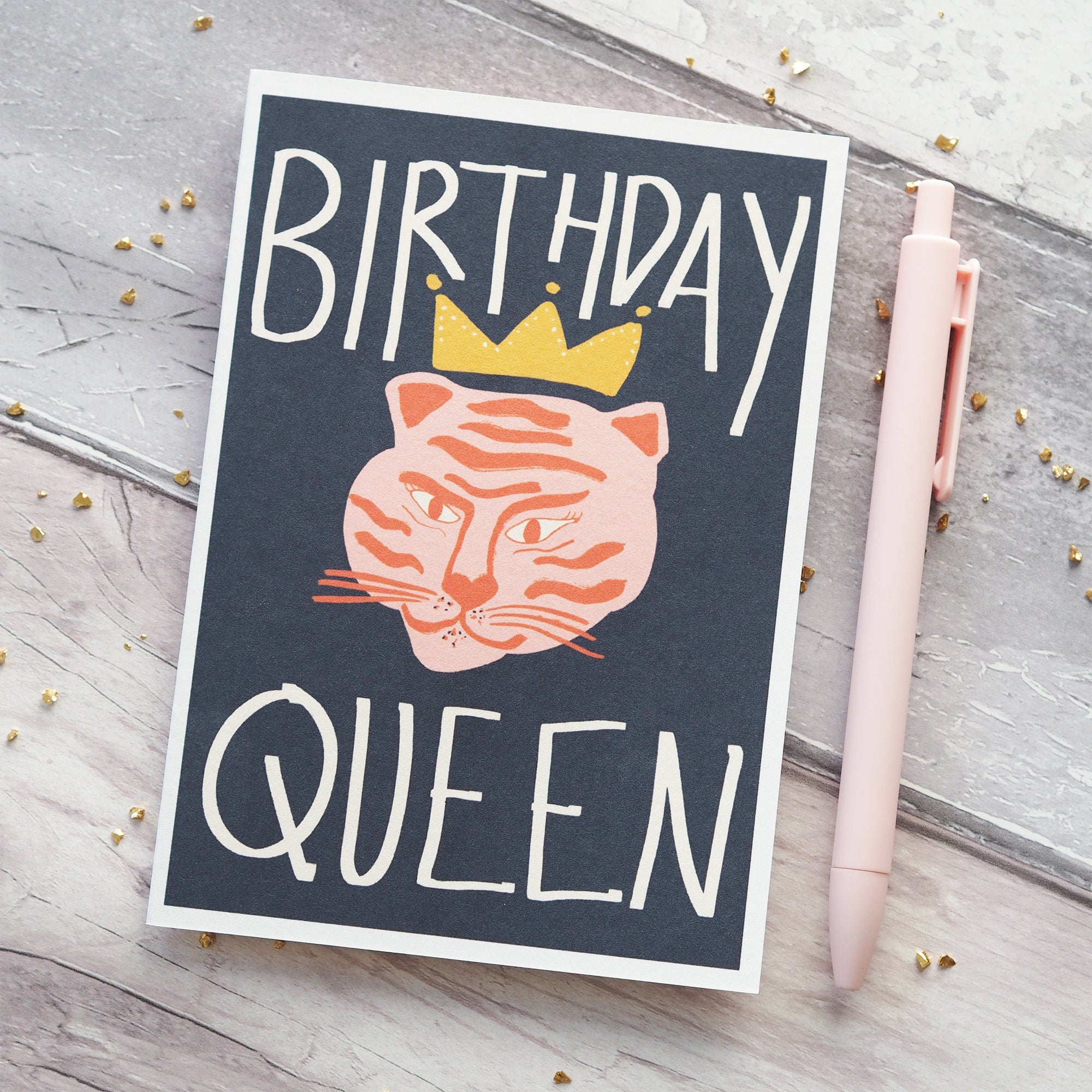Birthday Queen Illustrated Tiger Birthday Card - Birthday Card For Her - For Friend