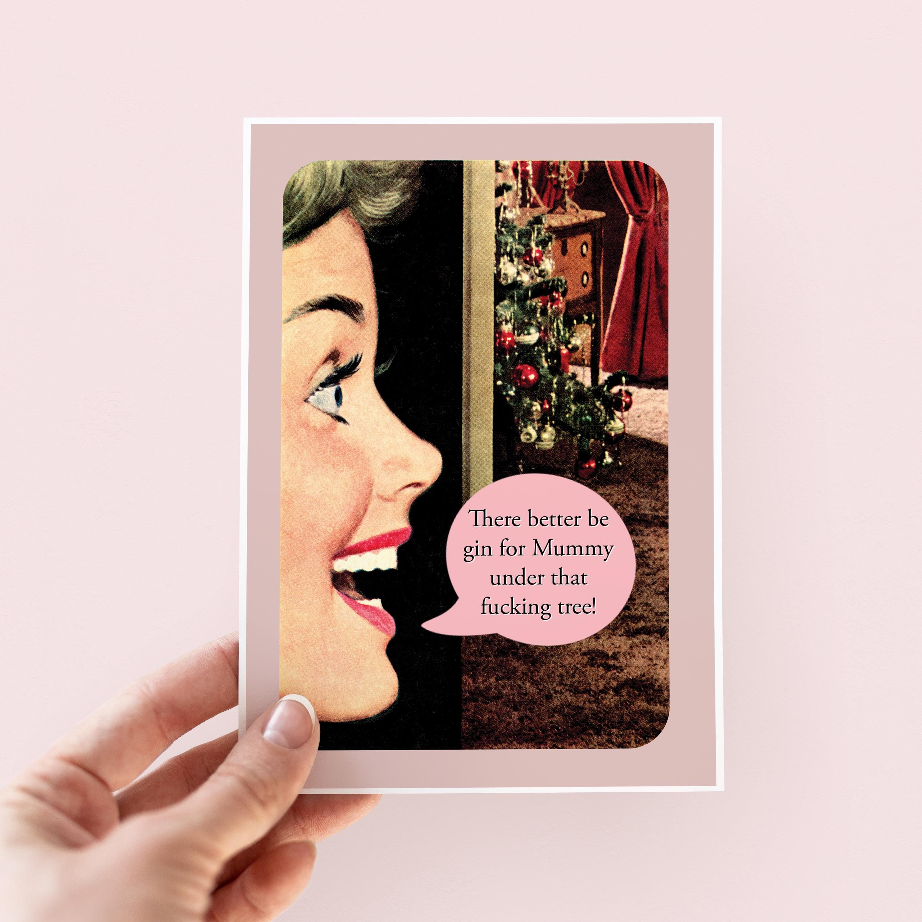 Funny, Rude, Gin For Mummy Retro Christmas Card