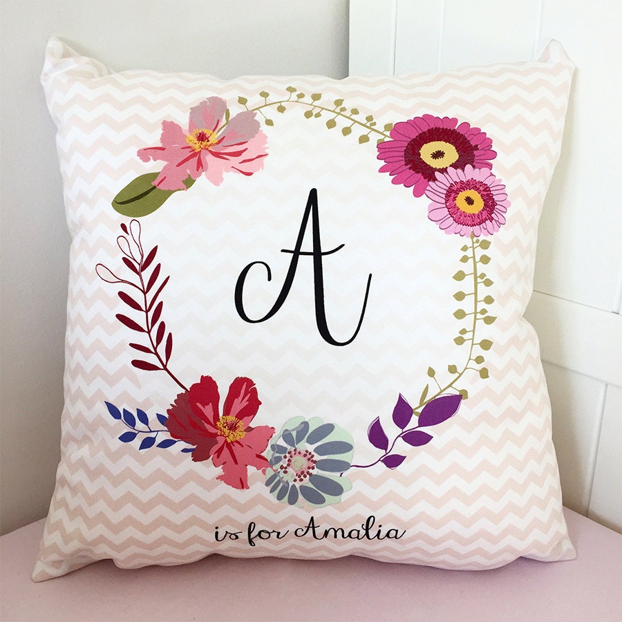 Floral Monogram Cushion - New Baby Gift - New Baby Cushion - Personalised Cushion - Nursery Cushion - Gift for New Parents