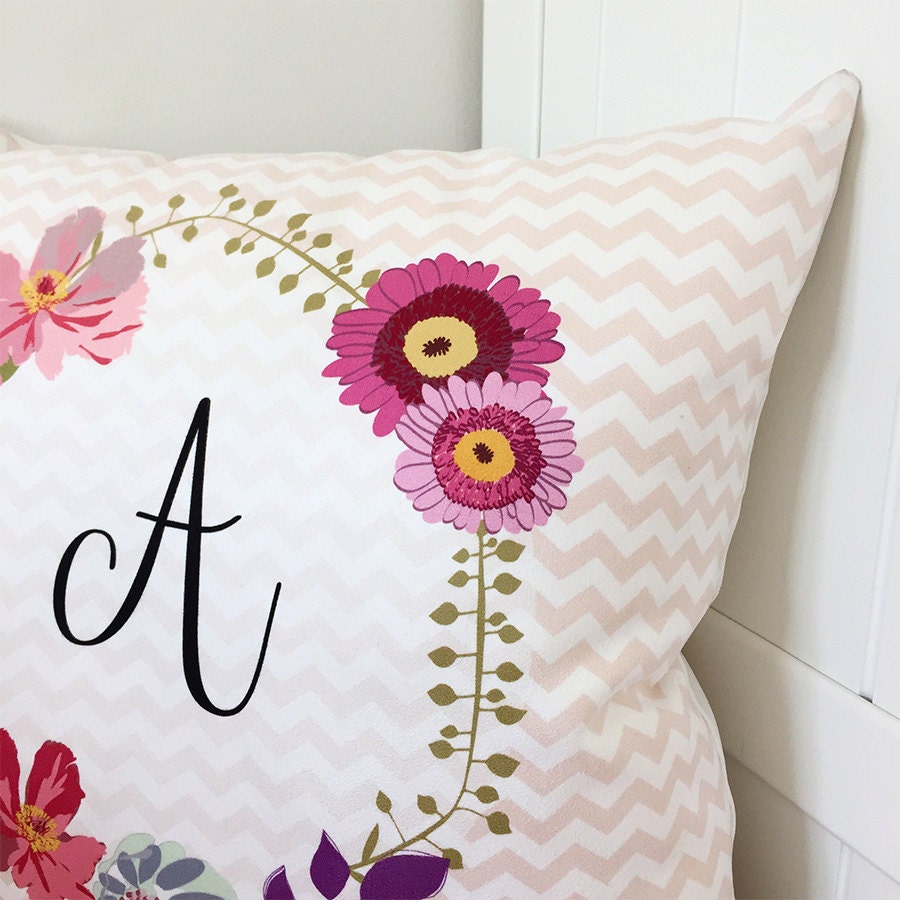 Floral Monogram Cushion - New Baby Gift - New Baby Cushion - Personalised Cushion - Nursery Cushion - Gift for New Parents