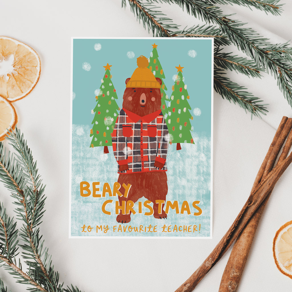 Favourite Teacher Christmas Bear Card