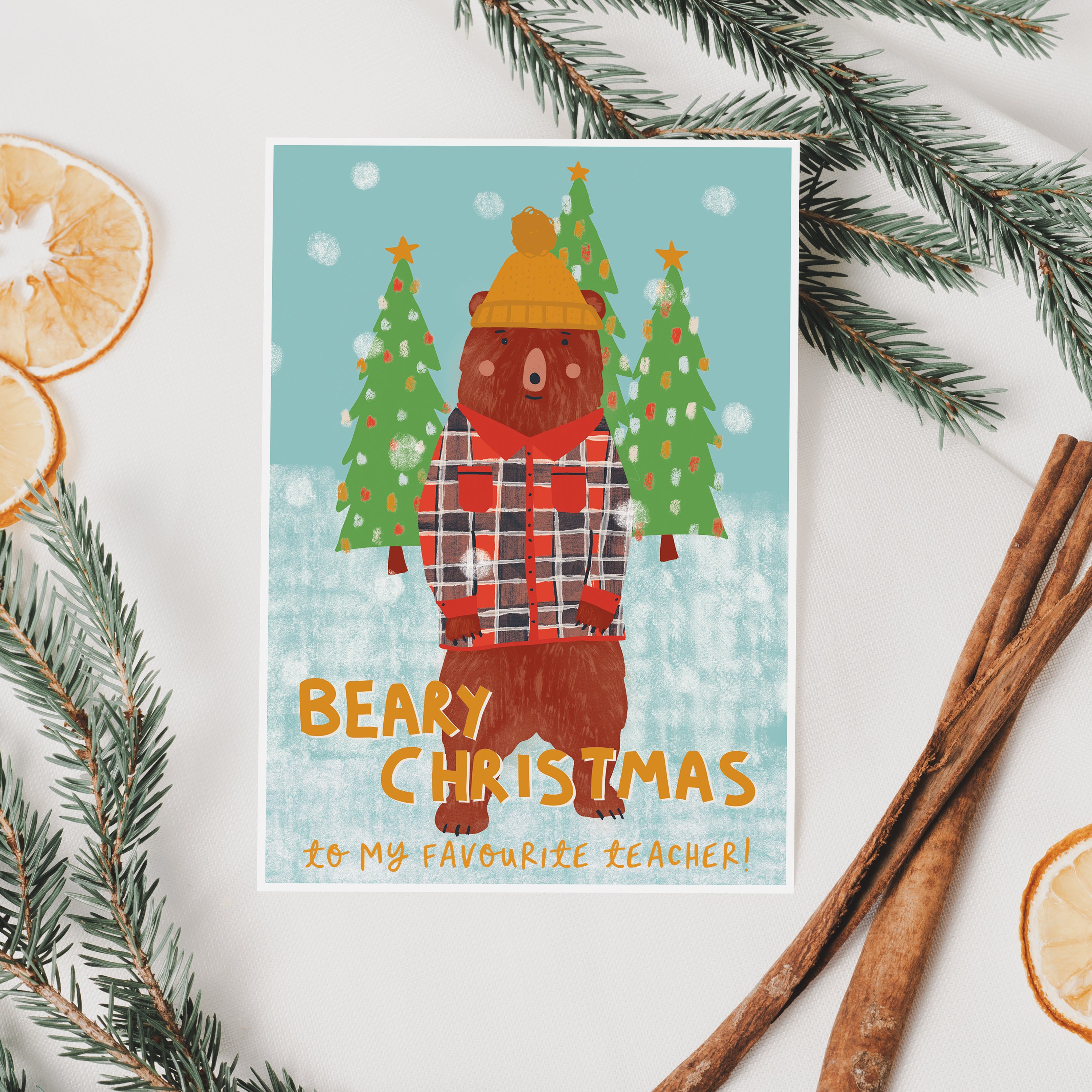 Favourite Teacher Christmas Bear Card