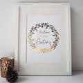 Personalised Family Christmas Wreath Gold Foil Print