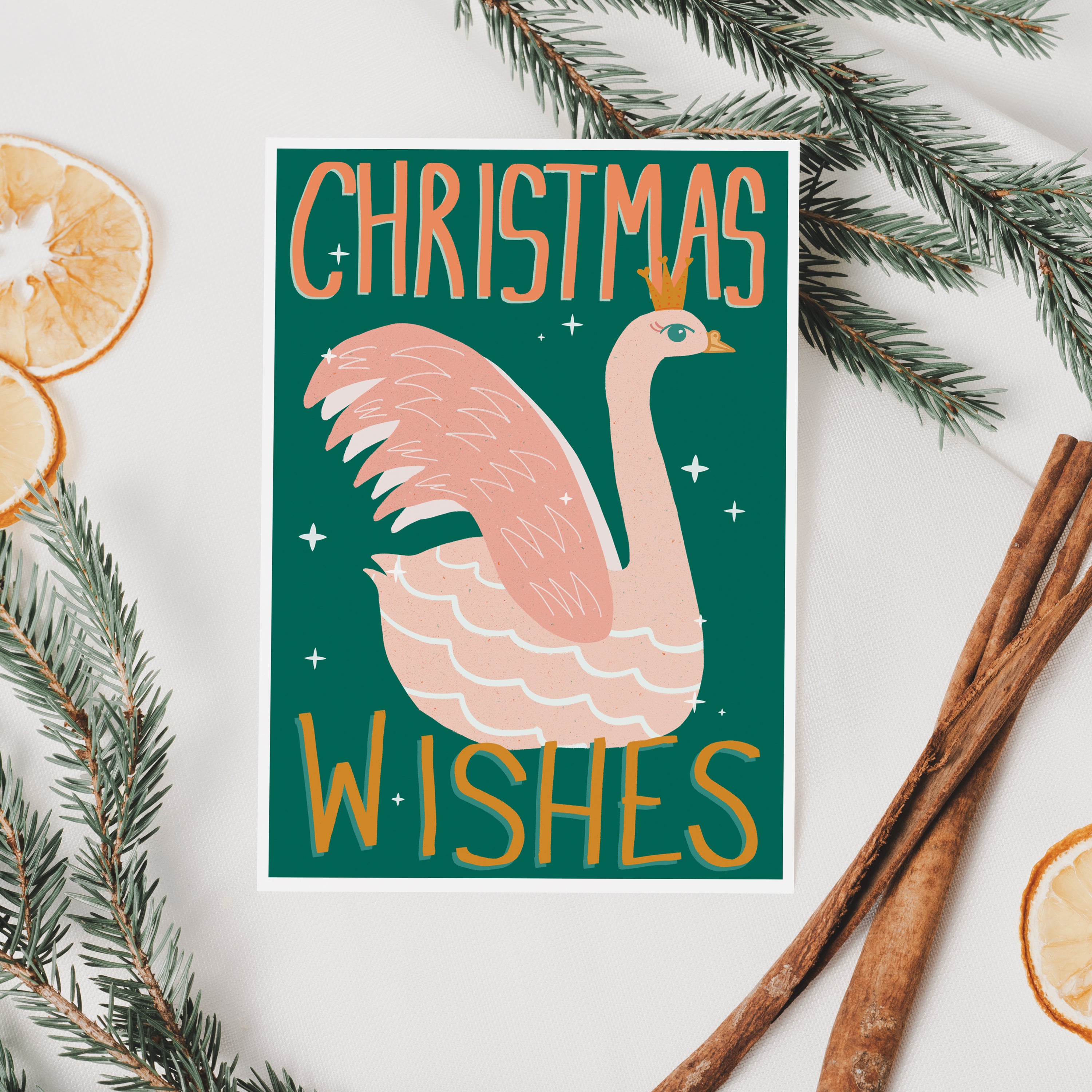 Christmas Wishes Swan Christmas Card