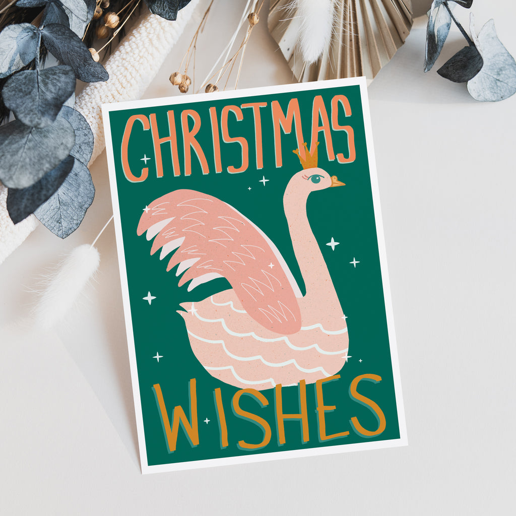 Christmas Wishes Swan Christmas Card