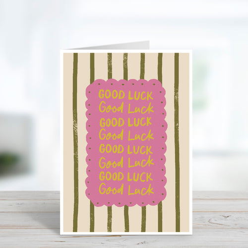 Bold & Playful Good Luck Card – Stripes & Scalloped Design