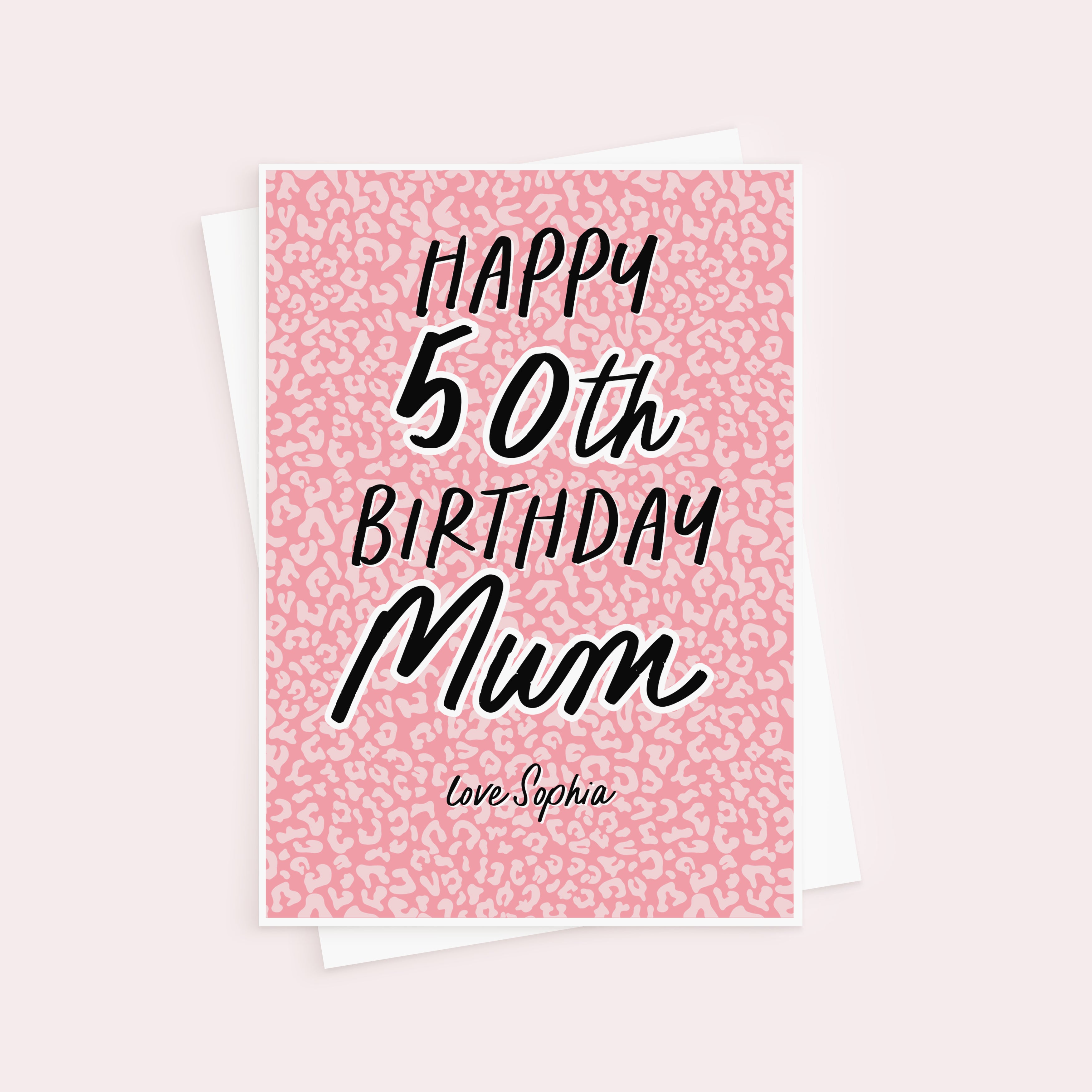 Happy 50th Mum Pink Leopard Print Birthday Card