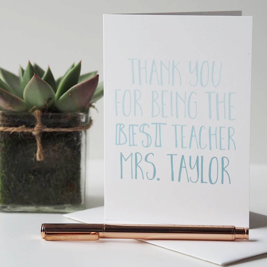 Thank You Teacher Card - Best Teacher Card - Teacher Card - Thank You Card - End of School Card - End of Term Card - Personalised Card