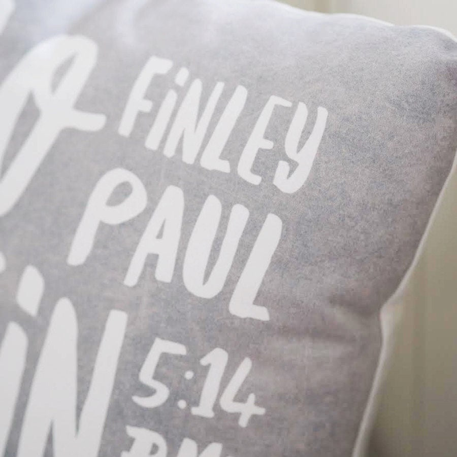 New Baby Details Cushion - Personalised Cushion - New Baby Gift - Baby Boy Gift - Baby Girl Gift - Gift for New Parents - Nursery Cushion