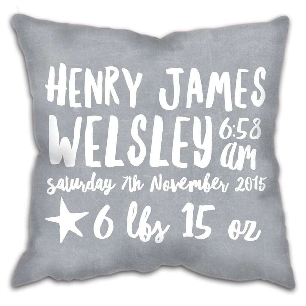 New Baby Details Cushion - Personalised Cushion - New Baby Gift - Baby Boy Gift - Baby Girl Gift - Gift for New Parents - Nursery Cushion