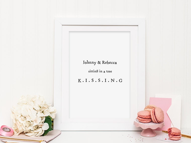 Kissing Personalised Valentines Print - Valentines Gift - Anniversary Print - Personalised Print- Typography Print