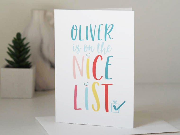 Personalised Nice List Children's Christmas Card - Children's Christmas Card - Personalised Christmas Card - Nice List Christmas Card