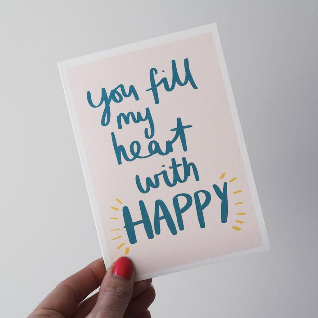 Fill My Heart With Happy Valentine's Day Card - Valentine's Day Card - Romantic Card - Hand Lettered Card - Hand Lettering -Anniversary Card