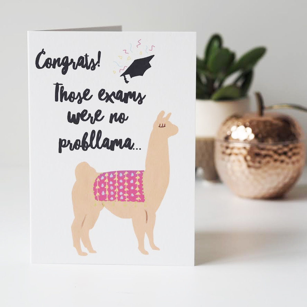 No Probllama Exam Congratulations Card - Llama Exam Card - Graduation Card - Well Done Card - Card For Graduate - Exam Congratulations Card