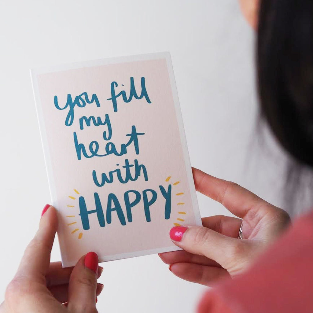 Fill My Heart With Happy Valentine's Day Card - Valentine's Day Card - Romantic Card - Hand Lettered Card - Hand Lettering -Anniversary Card