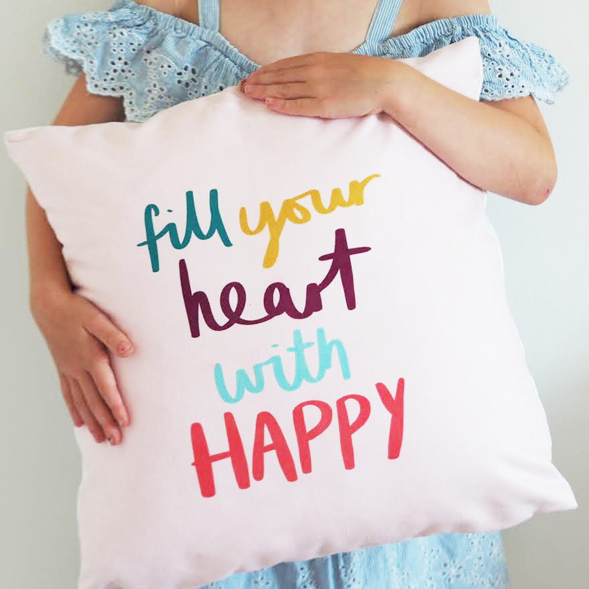 Fill Your Heart With Happy Cushion - Hand Lettered Cushion - Colourful Kids Cushion - Nursery Cushion - Children's Cushion - Happy Cushion
