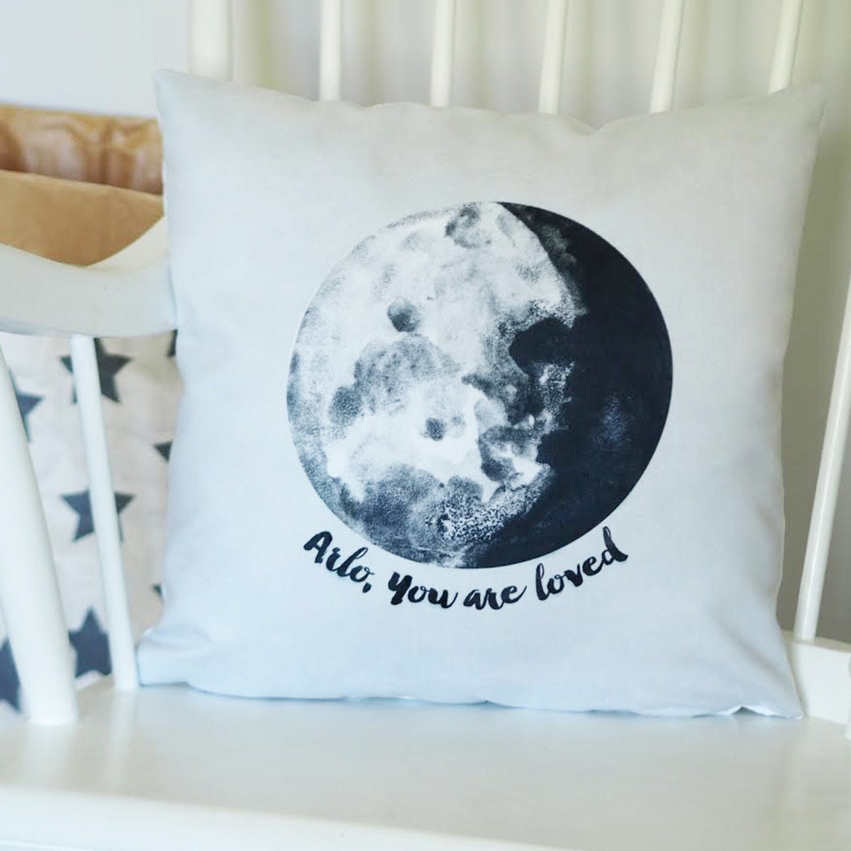 Personalised You Are Loved Cushion - Moon Cushion - Personalised Cushion - You Are Loved - Nursery Gift - New Baby Gift - Children's Cushion