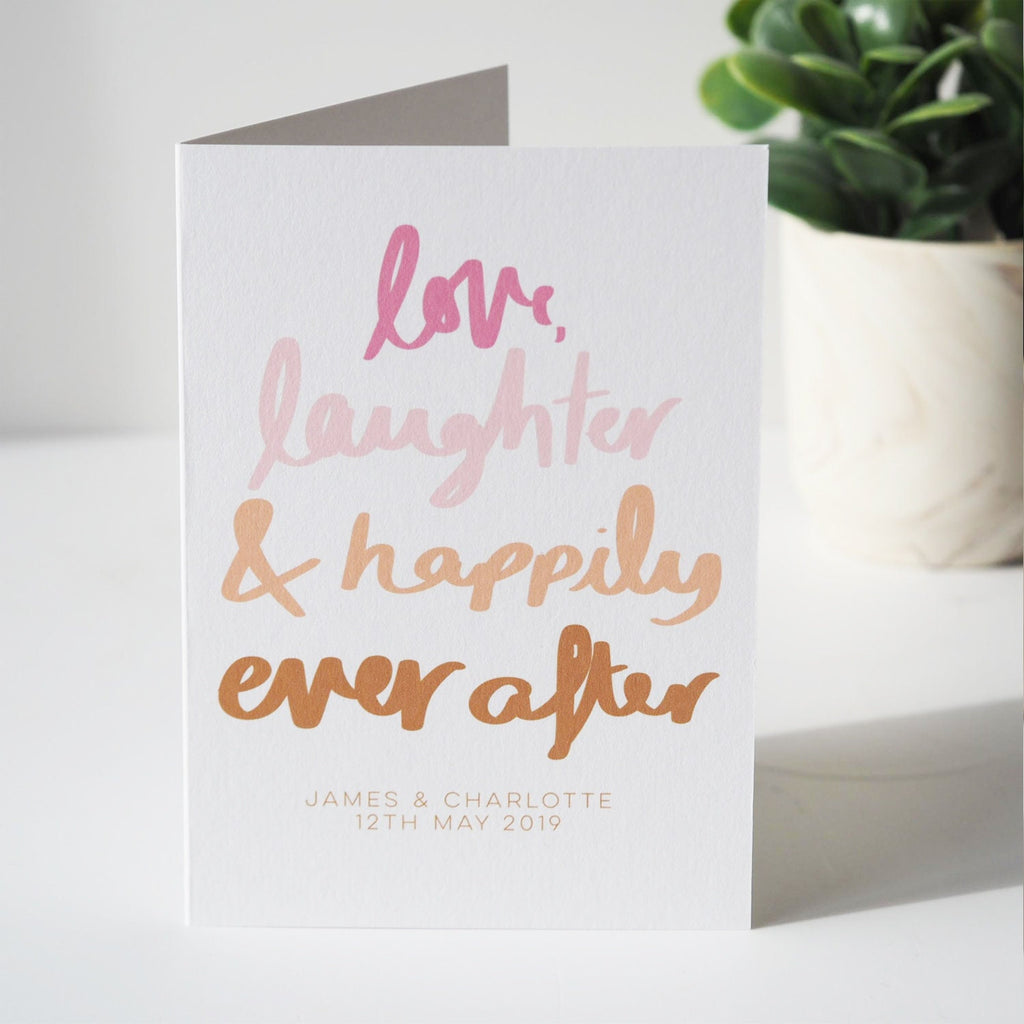 Love, Laughter & Happily Ever After Personalised Wedding Card, Anniversary Card, Engagement Card, Personalised Wedding Card, Love Card