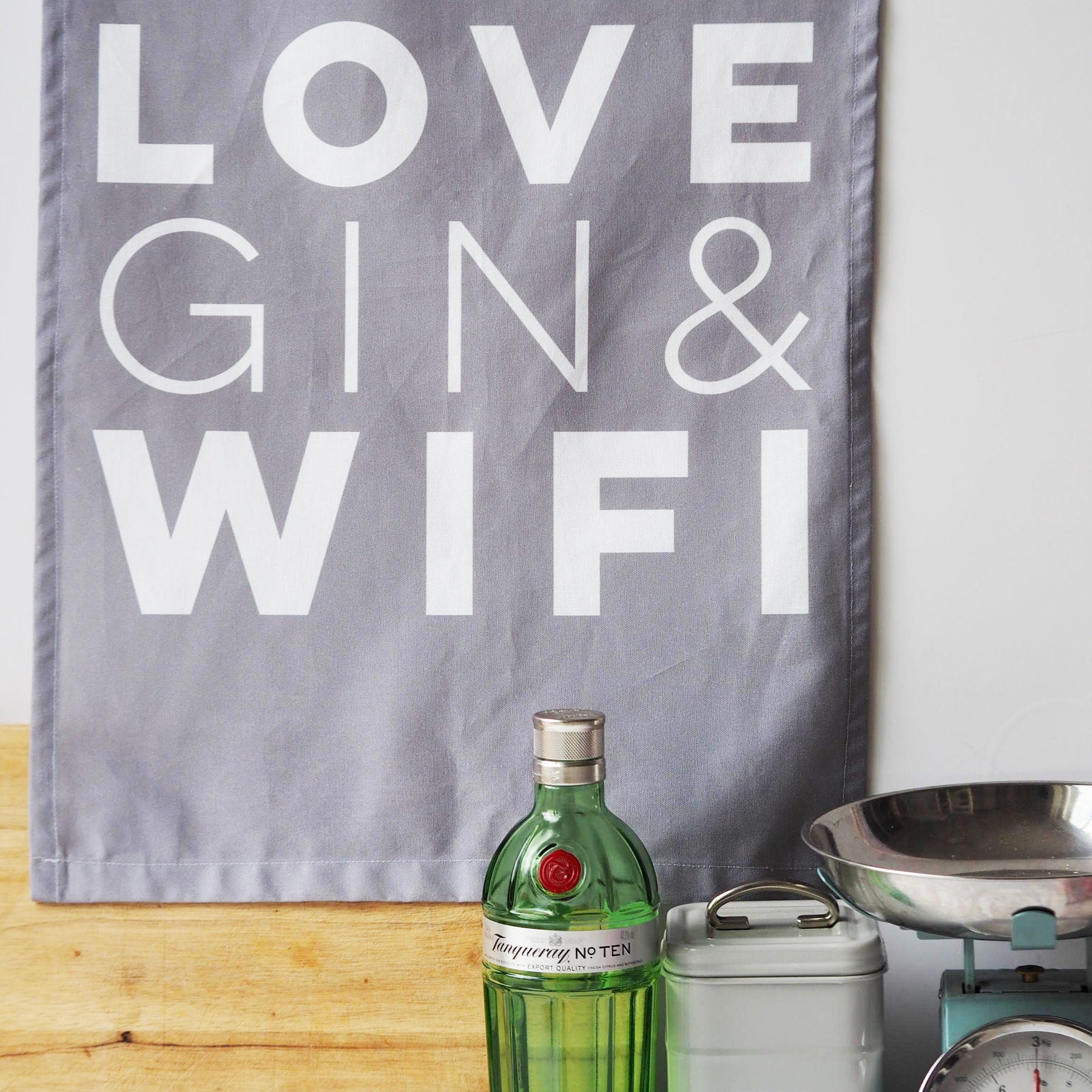 This House Runs on Love Gin & Wifi Decorative Tea Towel or Wall Hanging