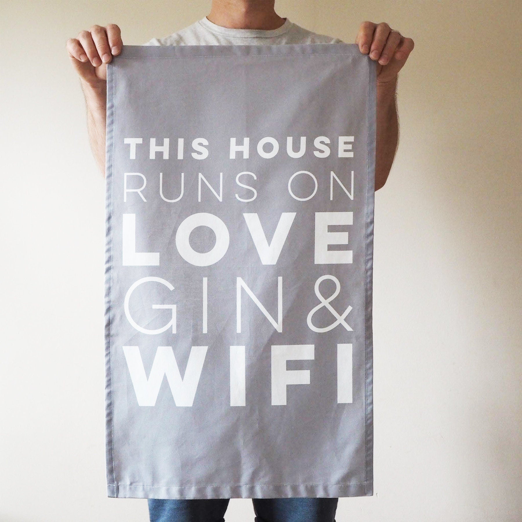 This House Runs on Love Gin & Wifi Decorative Tea Towel or Wall Hanging