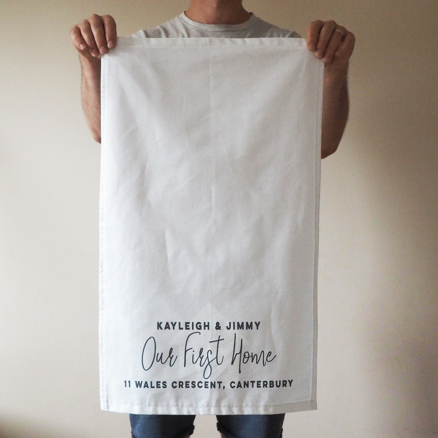 Personalised Our First Home Decorative Tea Towel or Wall Hanging