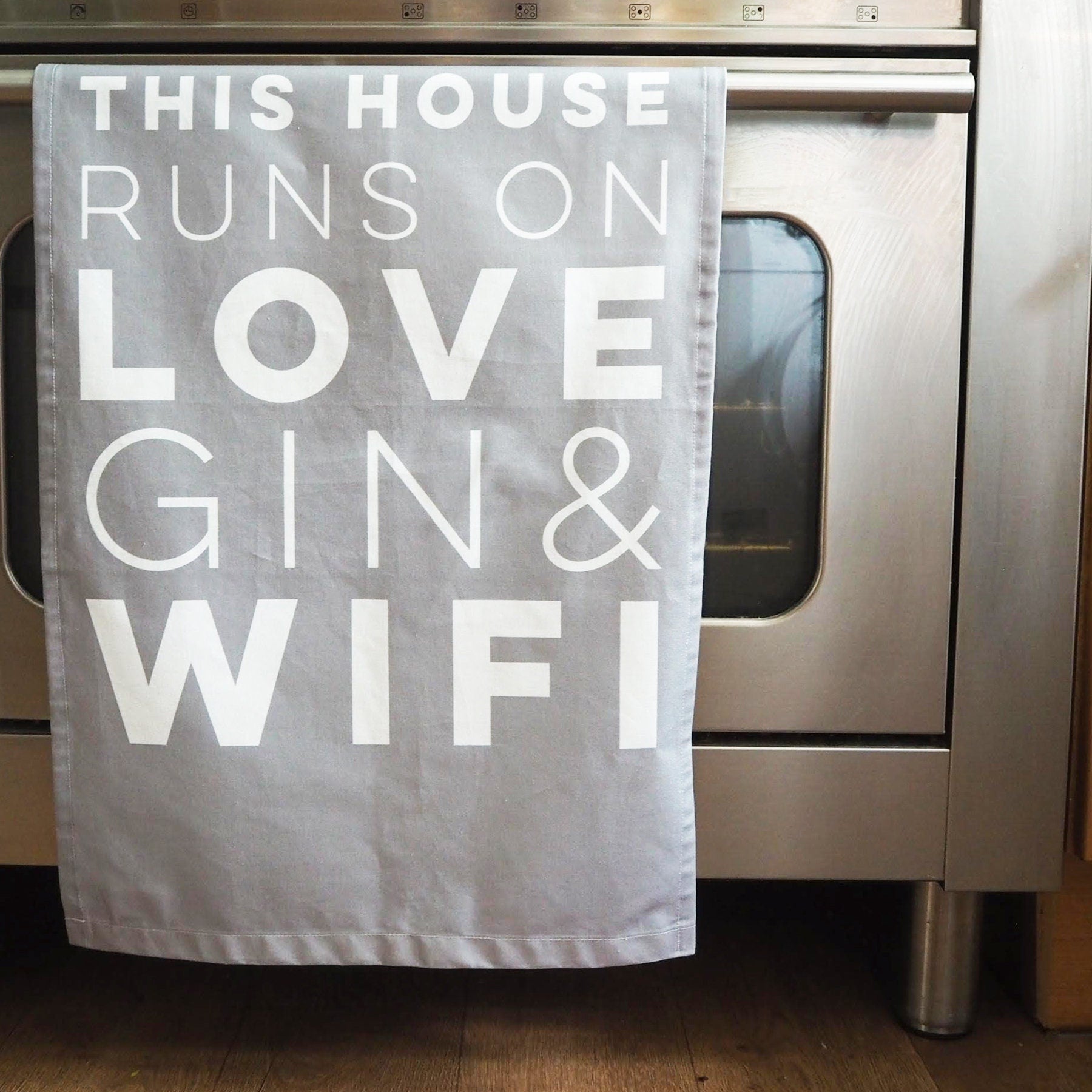 This House Runs on Love Gin & Wifi Decorative Tea Towel or Wall Hanging