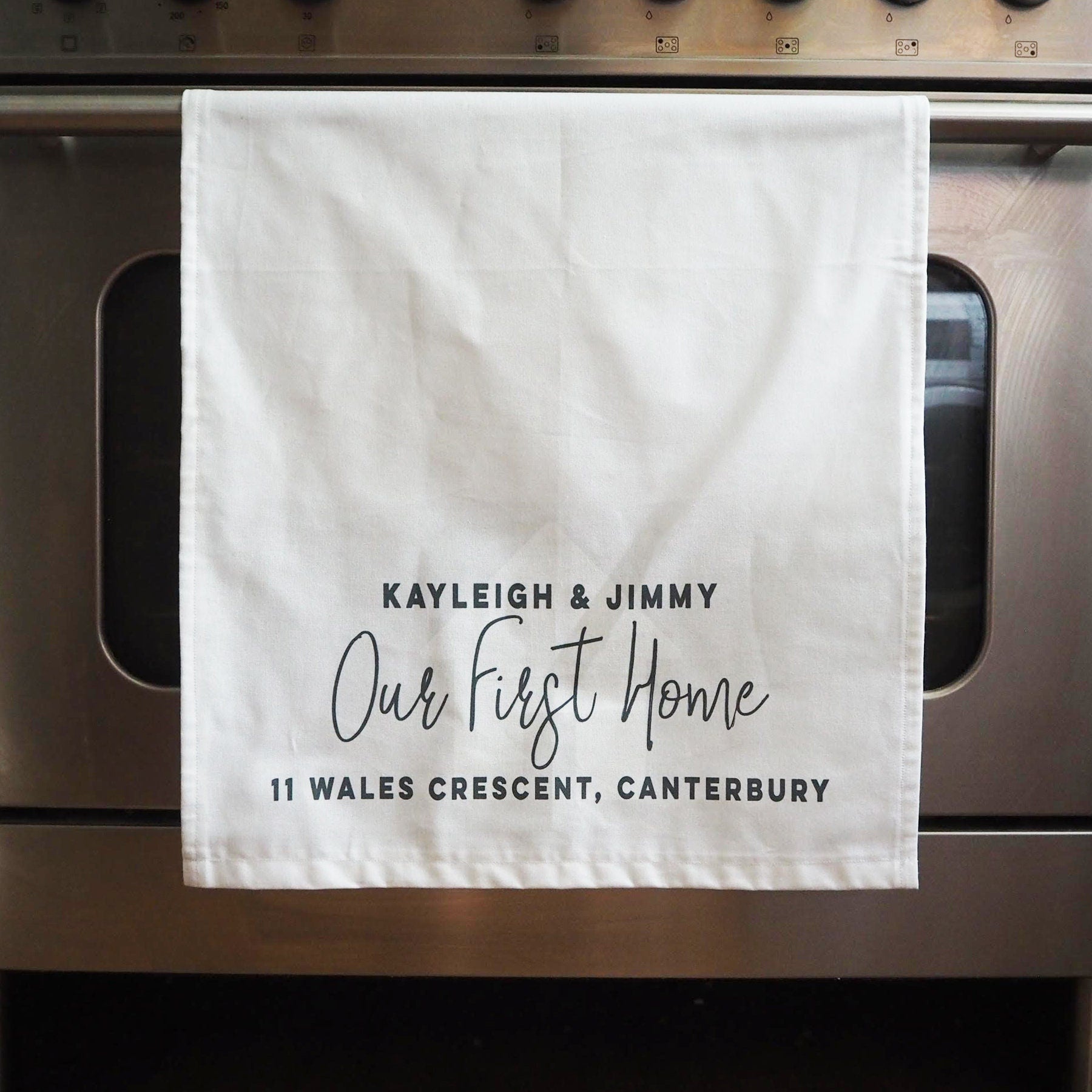 Personalised Our First Home Decorative Tea Towel or Wall Hanging