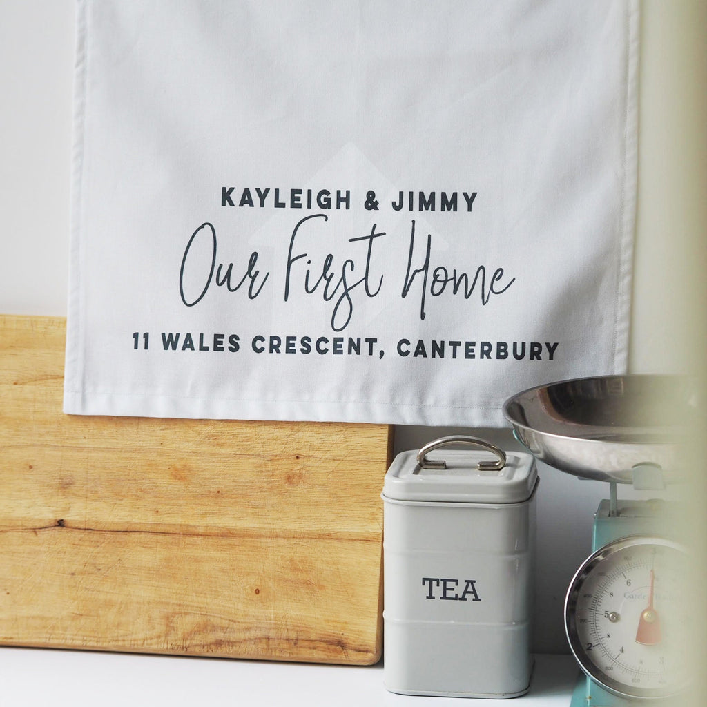 Personalised Our First Home Decorative Tea Towel or Wall Hanging