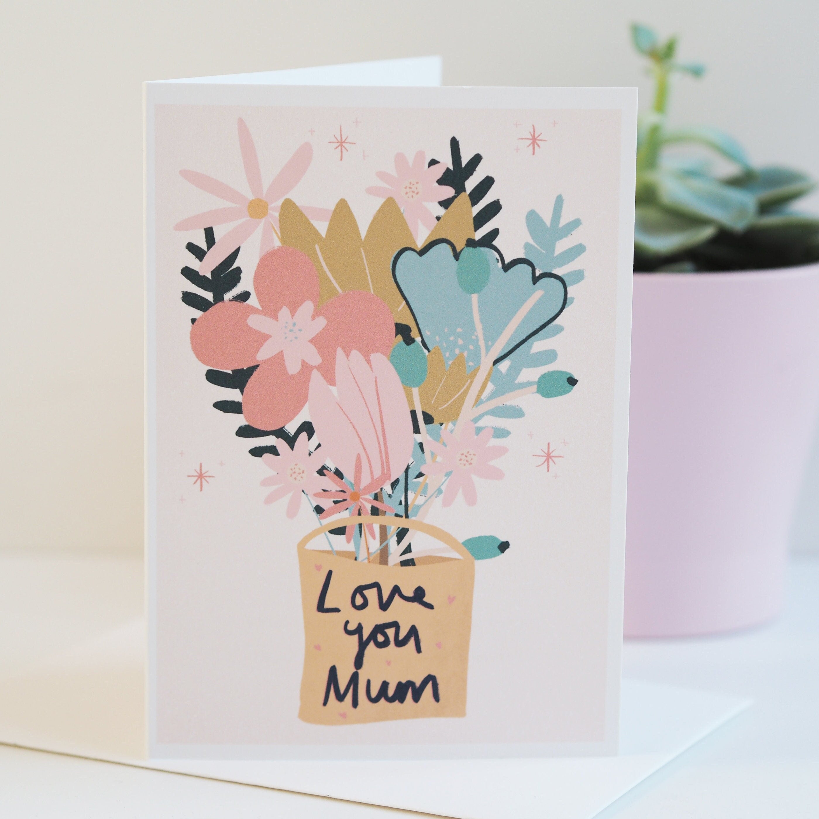 Love You Mum Illustrated Floral Mother's Day Card