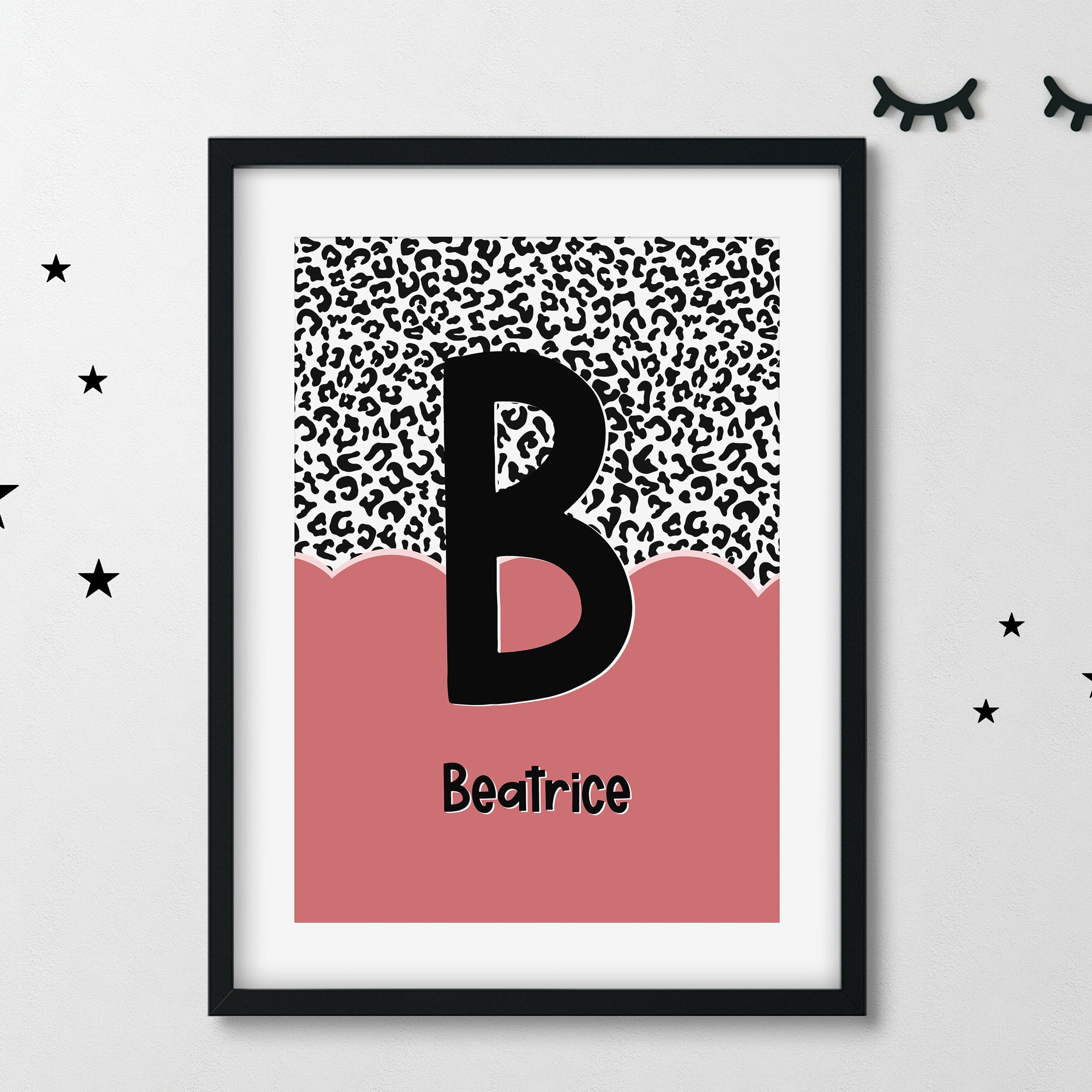 Kids Personalised Initial Leopard Art Print