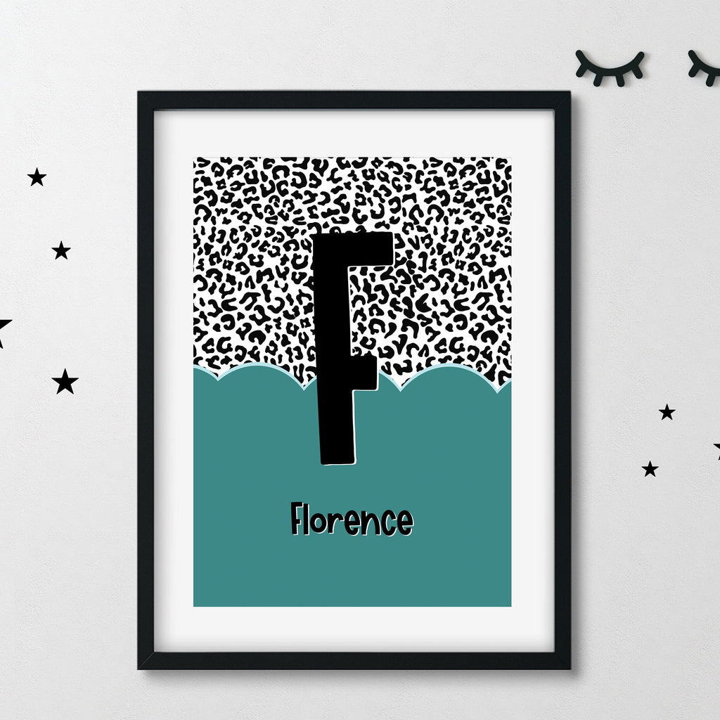 Kids Personalised Initial Leopard Art Print