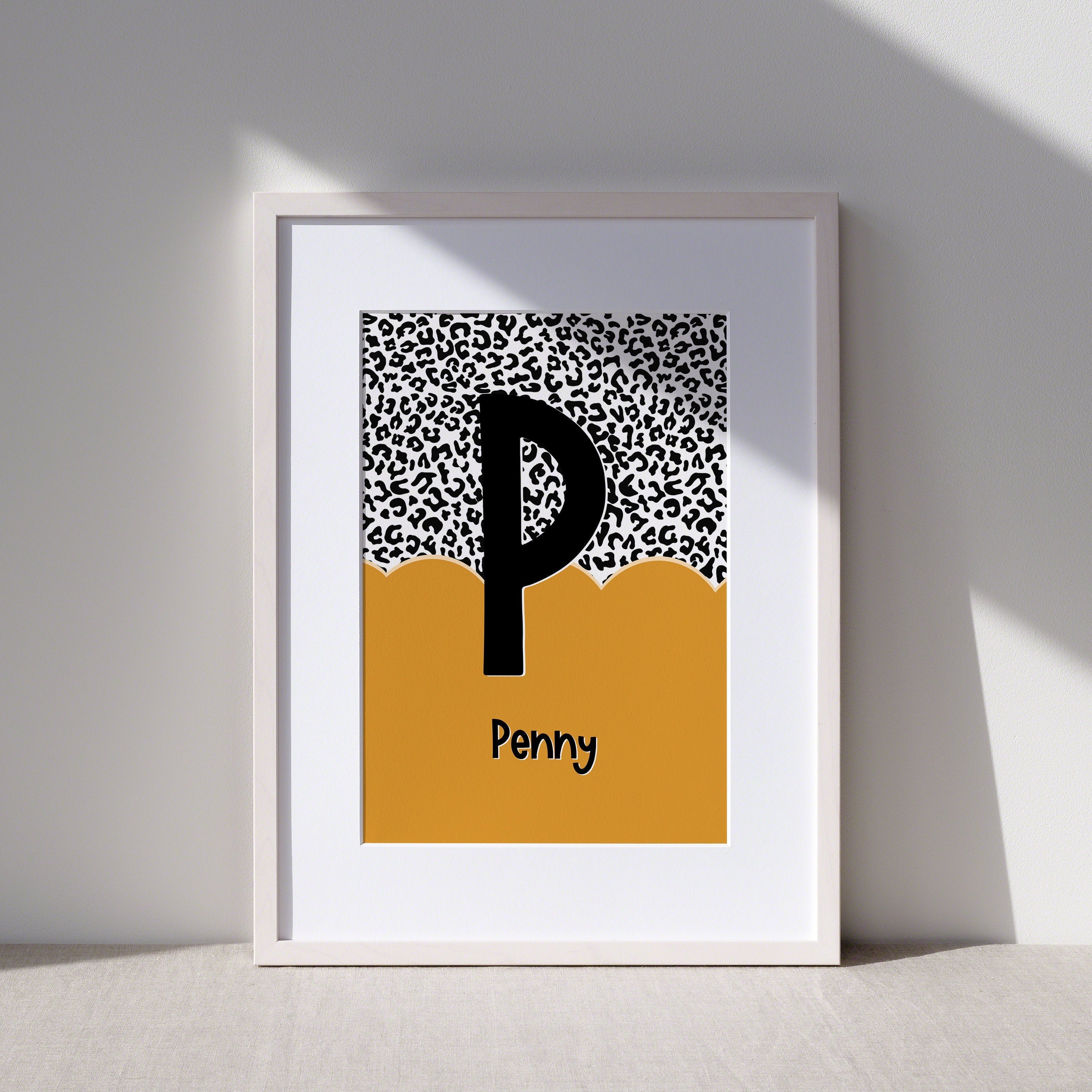 Kids Personalised Initial Leopard Art Print