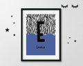Kids Personalised Initial Zebra Art Print