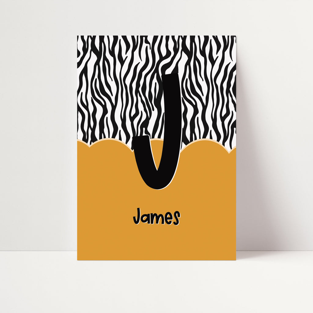 Kids Personalised Initial Zebra Art Print