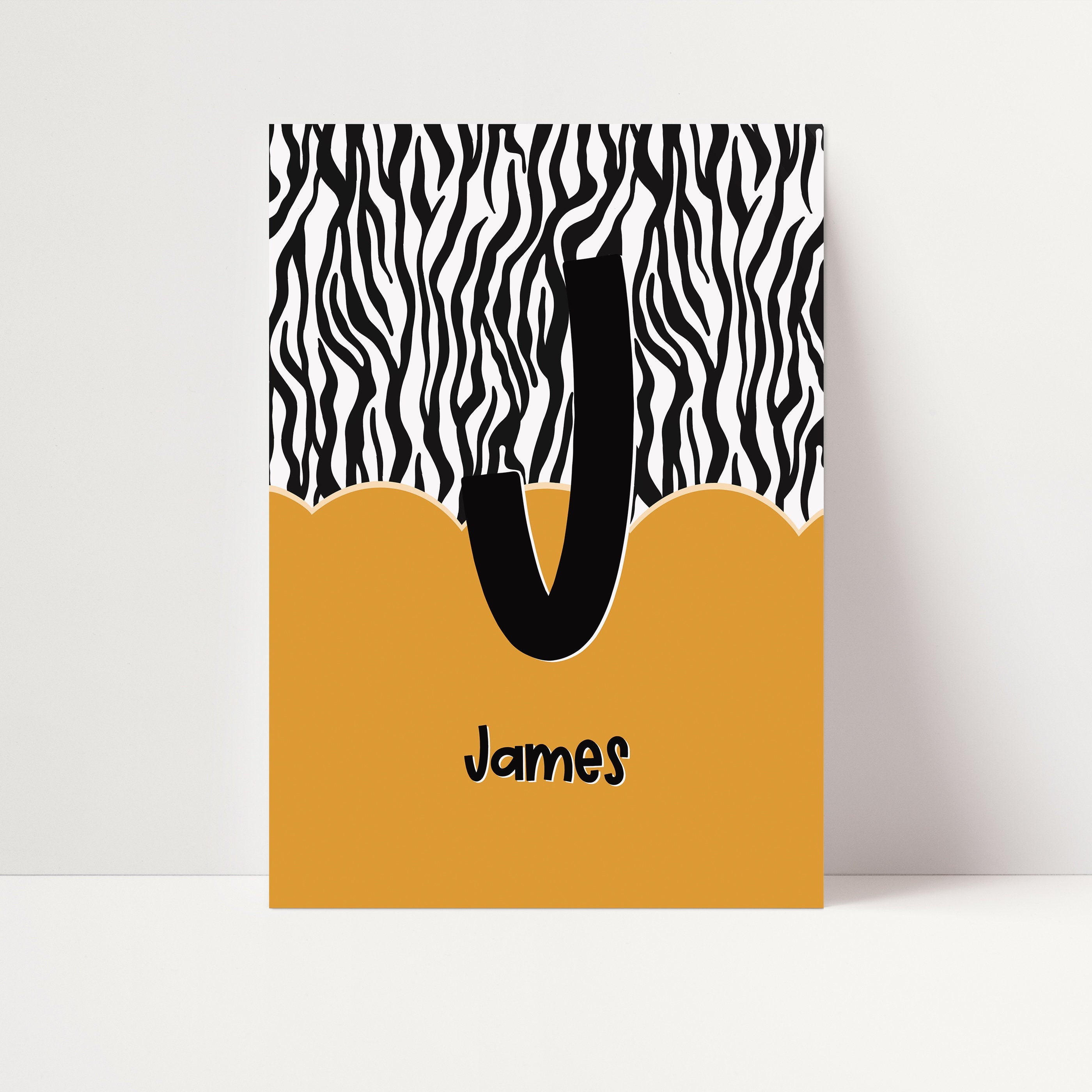 Kids Personalised Initial Zebra Art Print