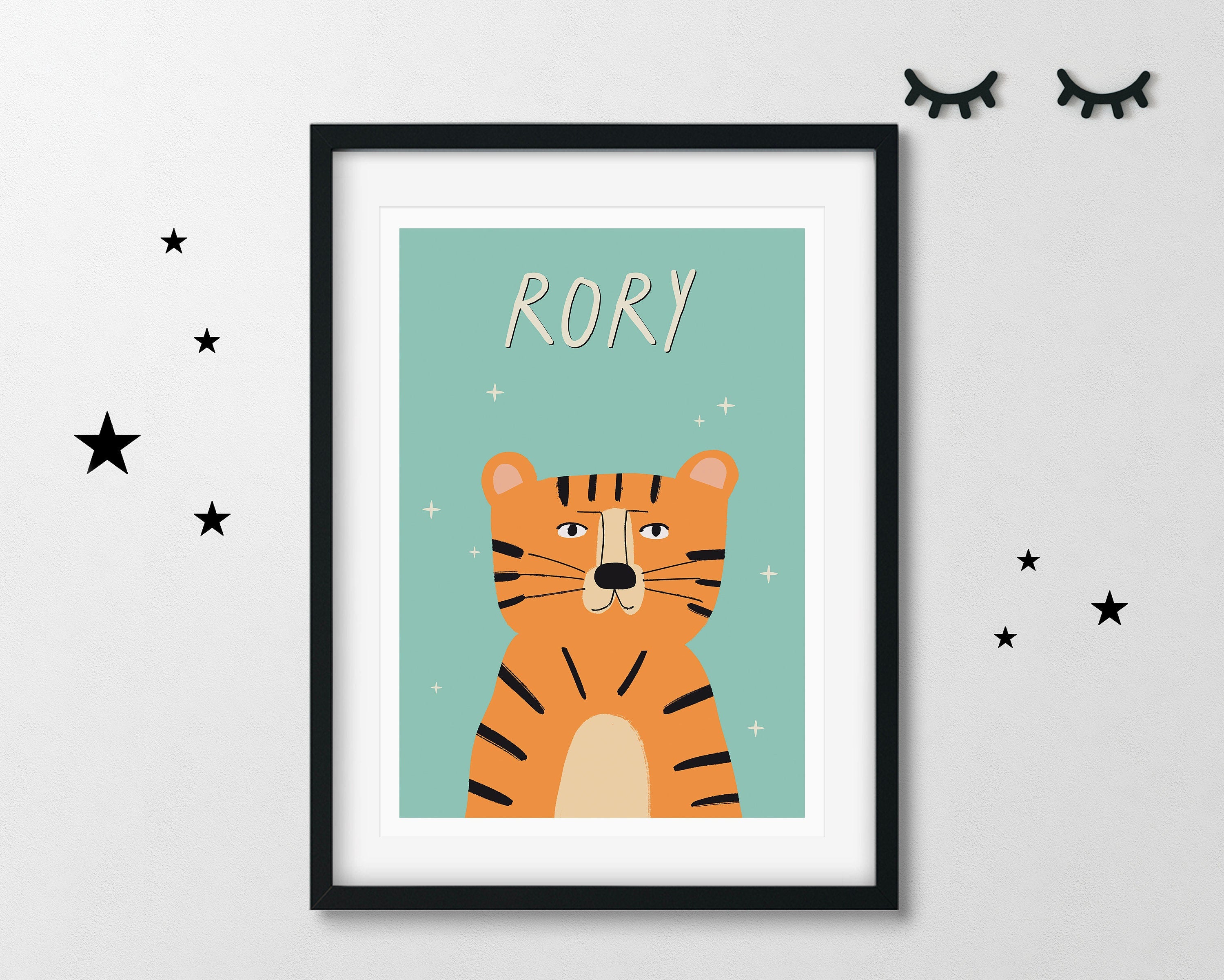 Tiger Personalised Name Kids Art Print - Green