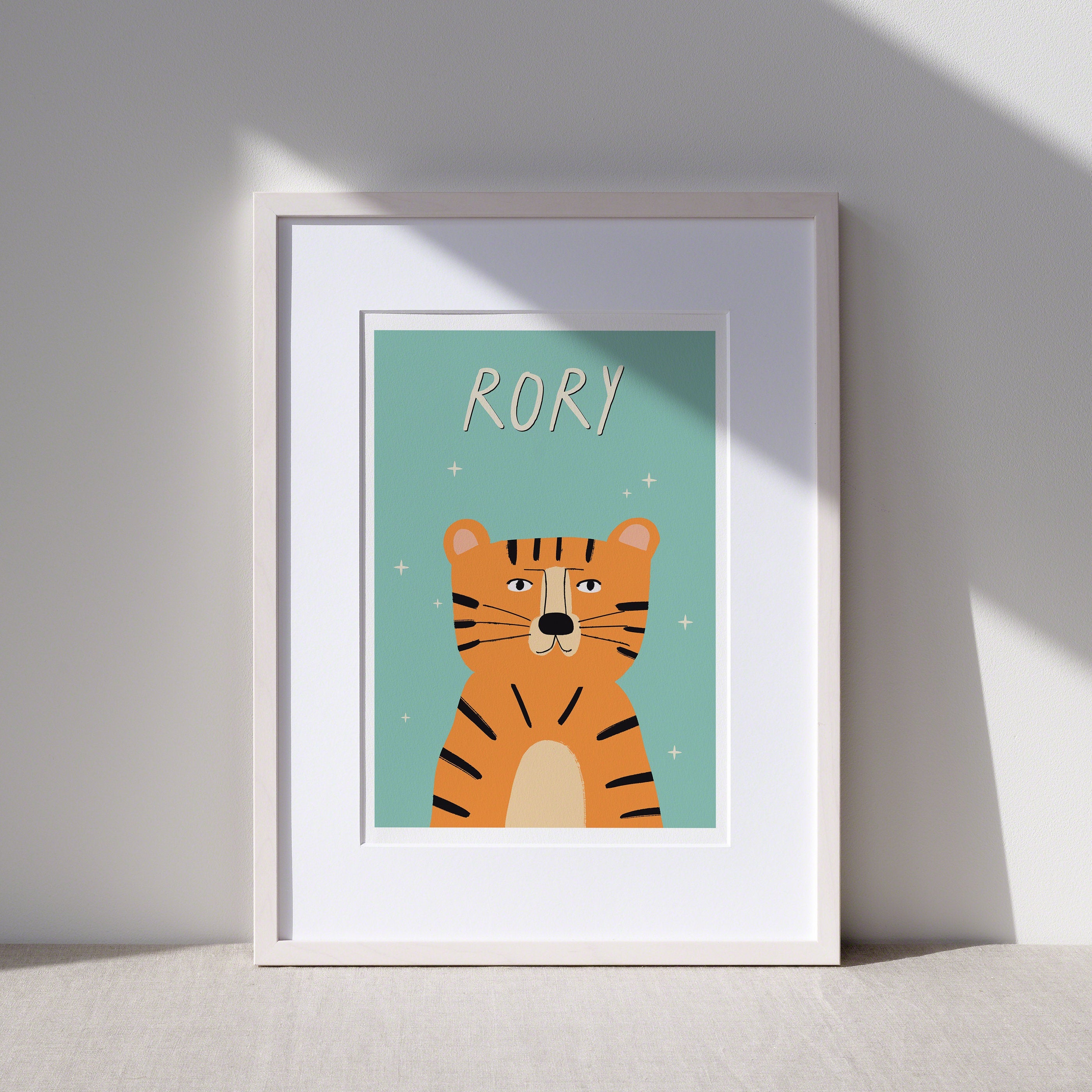 Tiger Personalised Name Kids Art Print - Green