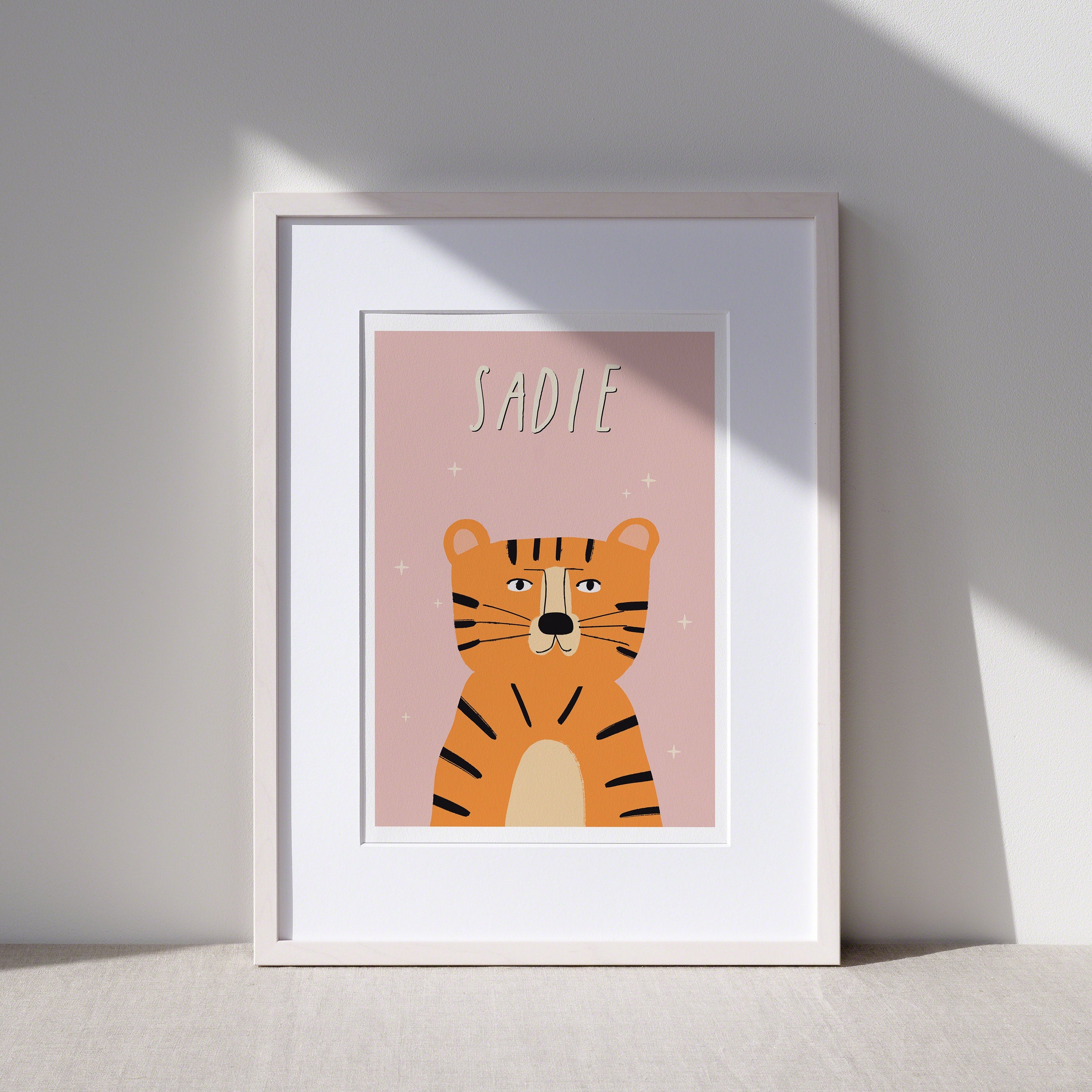 Tiger Personalised Name Kids Art Print - Pink