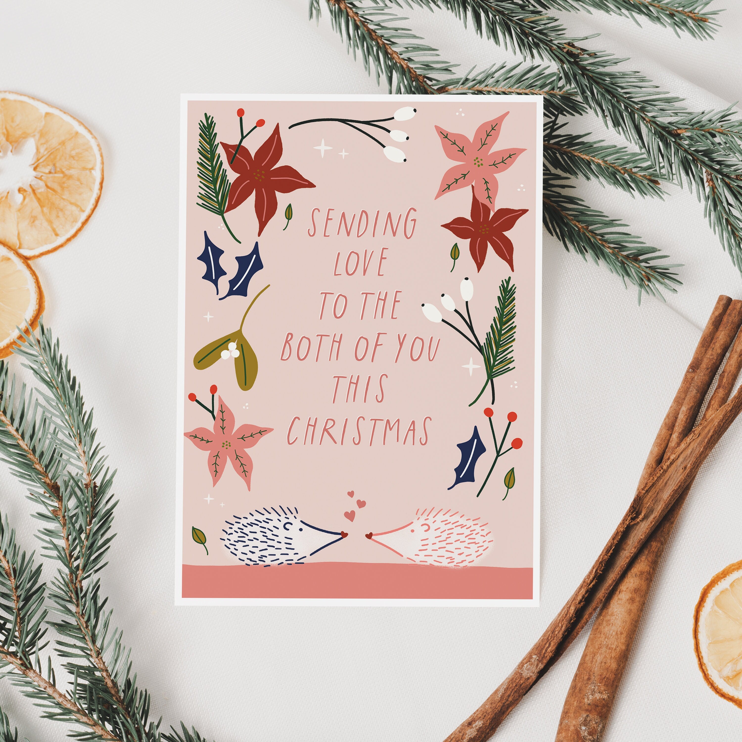 Cute Hedgehog Christmas Card For Couples