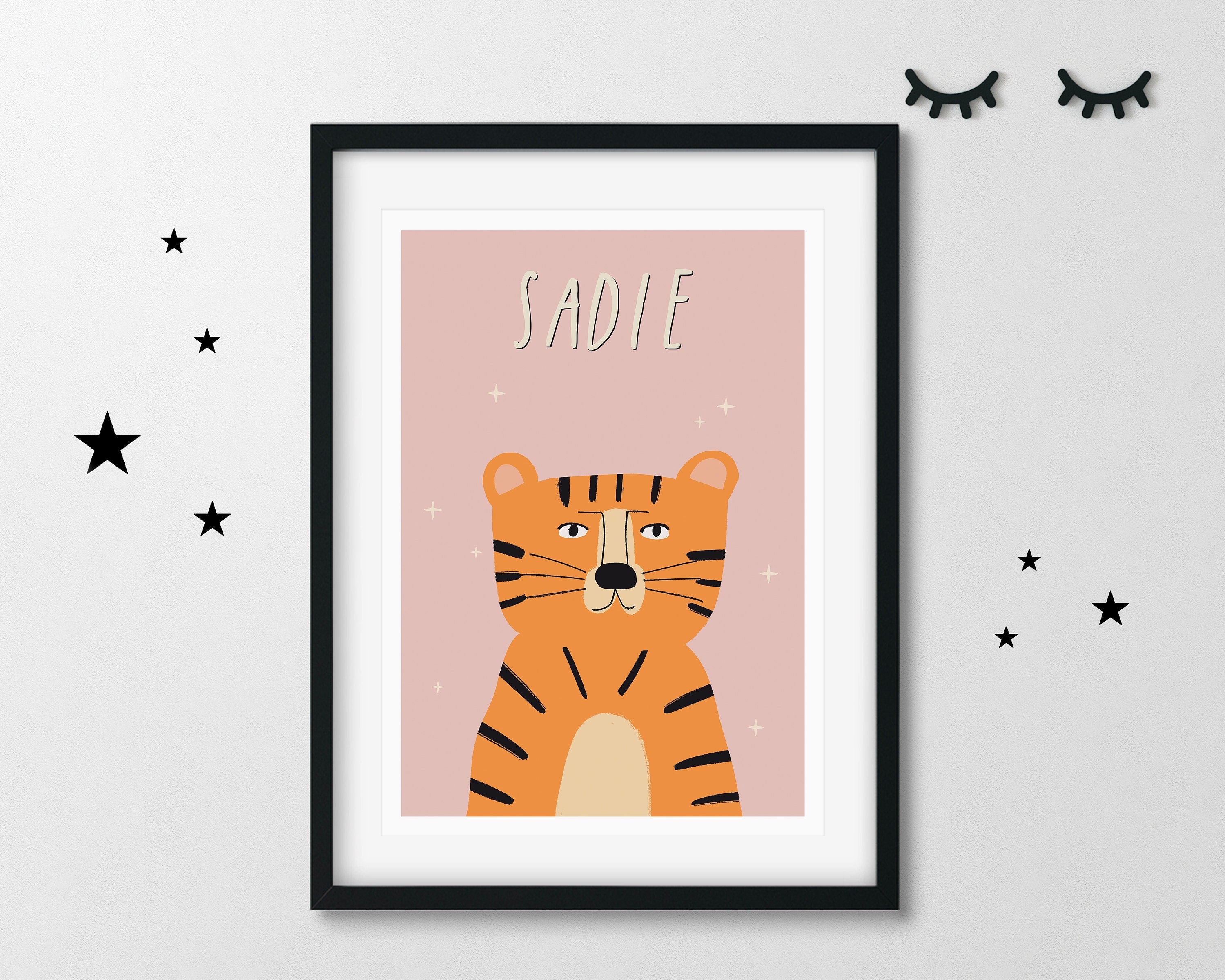 Tiger Personalised Name Kids Art Print - Pink