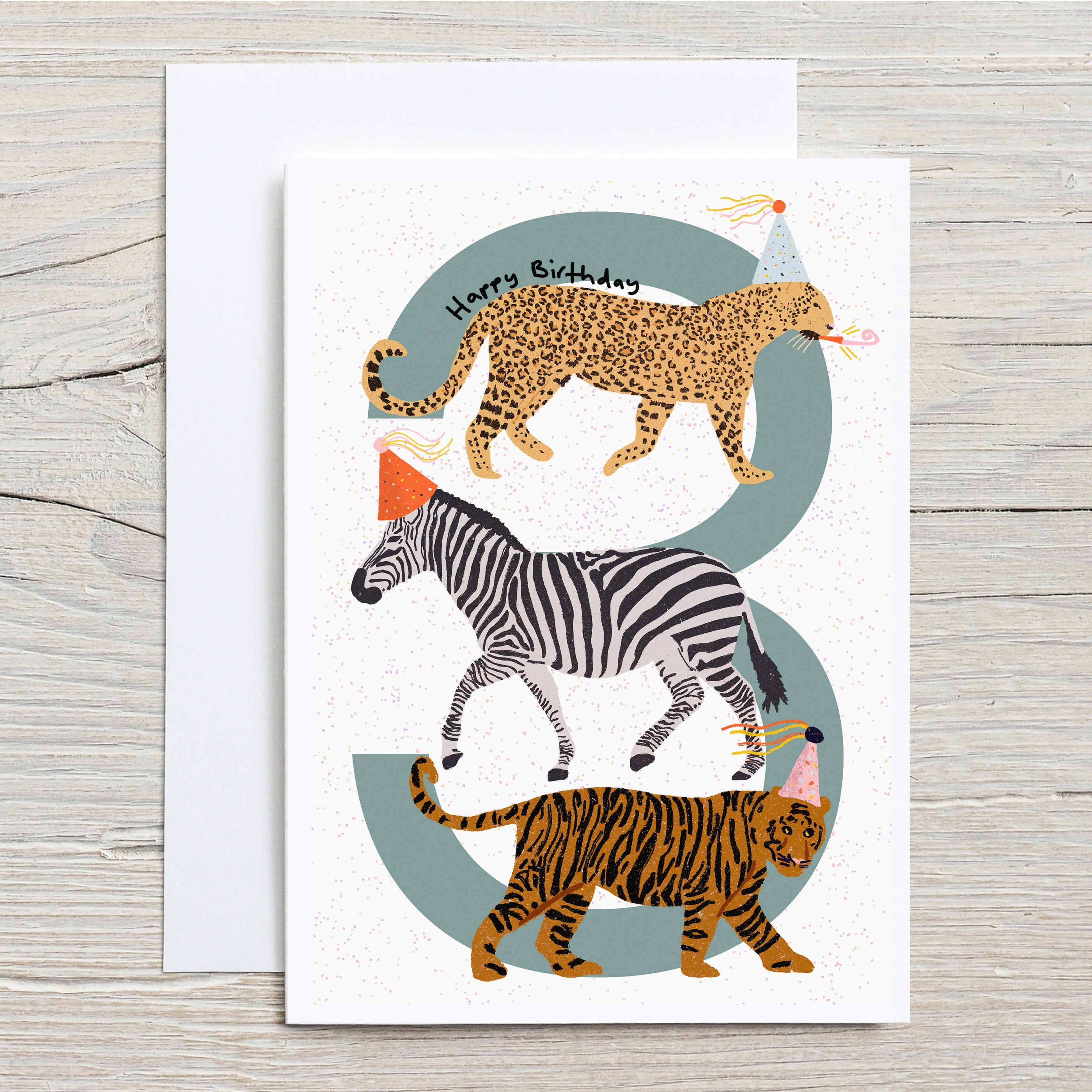 Party Animals 3rd Birthday Card For Kids