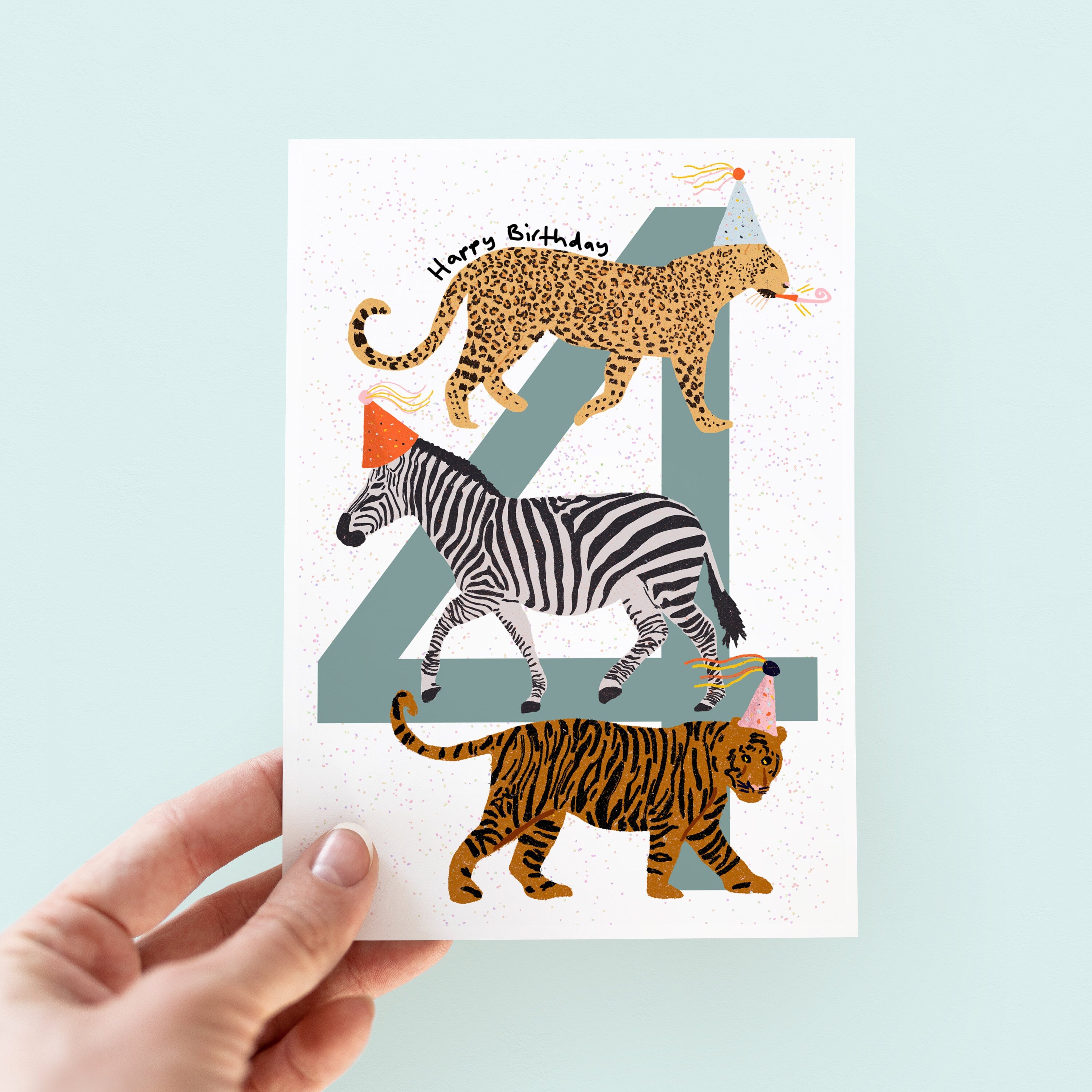 Party Animals 4th Birthday Card For Kids