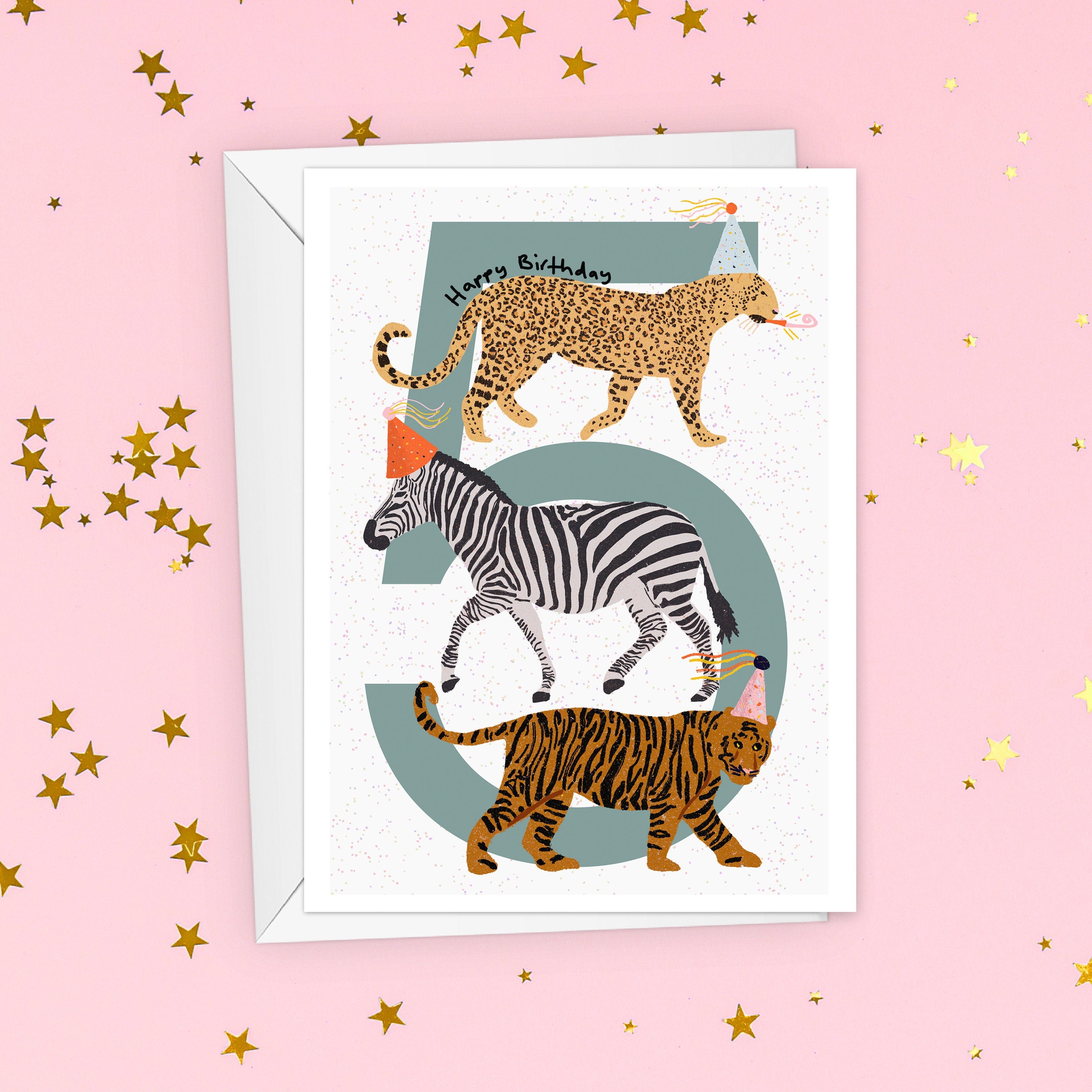 Party Animals 5th Birthday Card For Kids