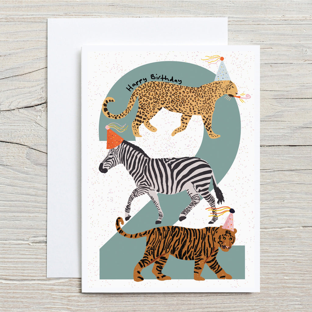 Party Animals 2nd Birthday Card For Kids